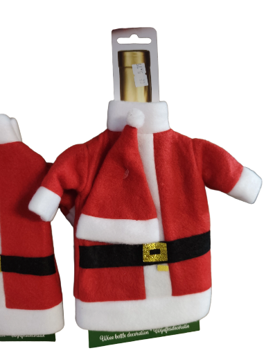 Butelio dekoracija Kalėdų Senelio kostiumu