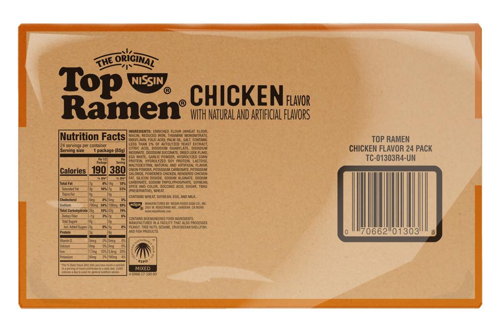 Nissin Sopa Instantánea Ramen de Pollo 24 Unidades / 85 g / 3 oz
