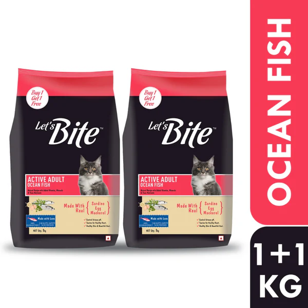 Let's Bite Active Adult Ocean Fish Cat Food (1+1 KG)