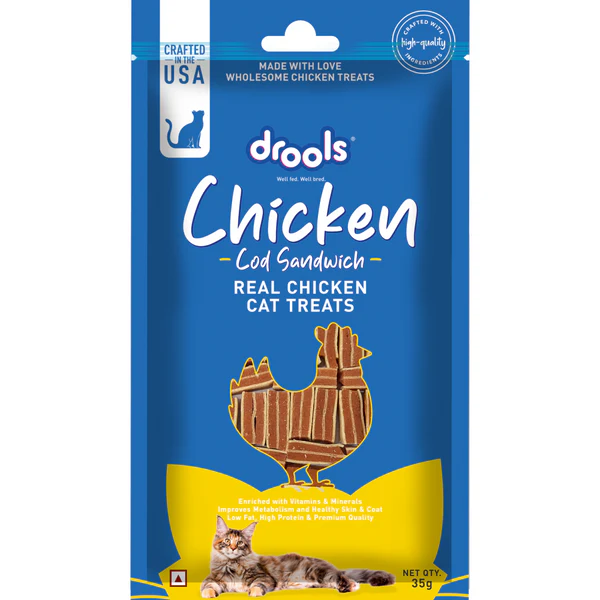 Drools Chicken Cod Sandwich Real Chicken Cat Treats , 35gm