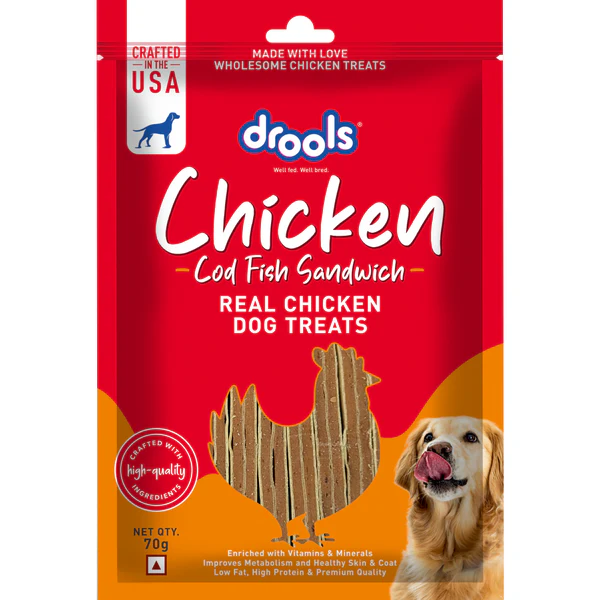 drools Chicken Cod Fish Sandwich Dog Treats , 70gm