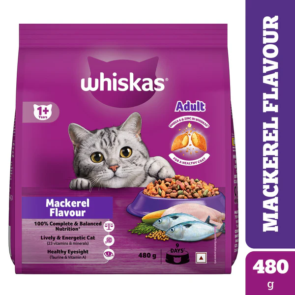 Whiskas Mackerel Flavour Adult Cat Food 480g