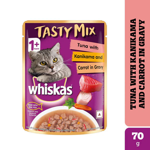 Whiskas Tasty Mix Tuna with Kanikama and Carrot in Gravy Cat Food , 70g