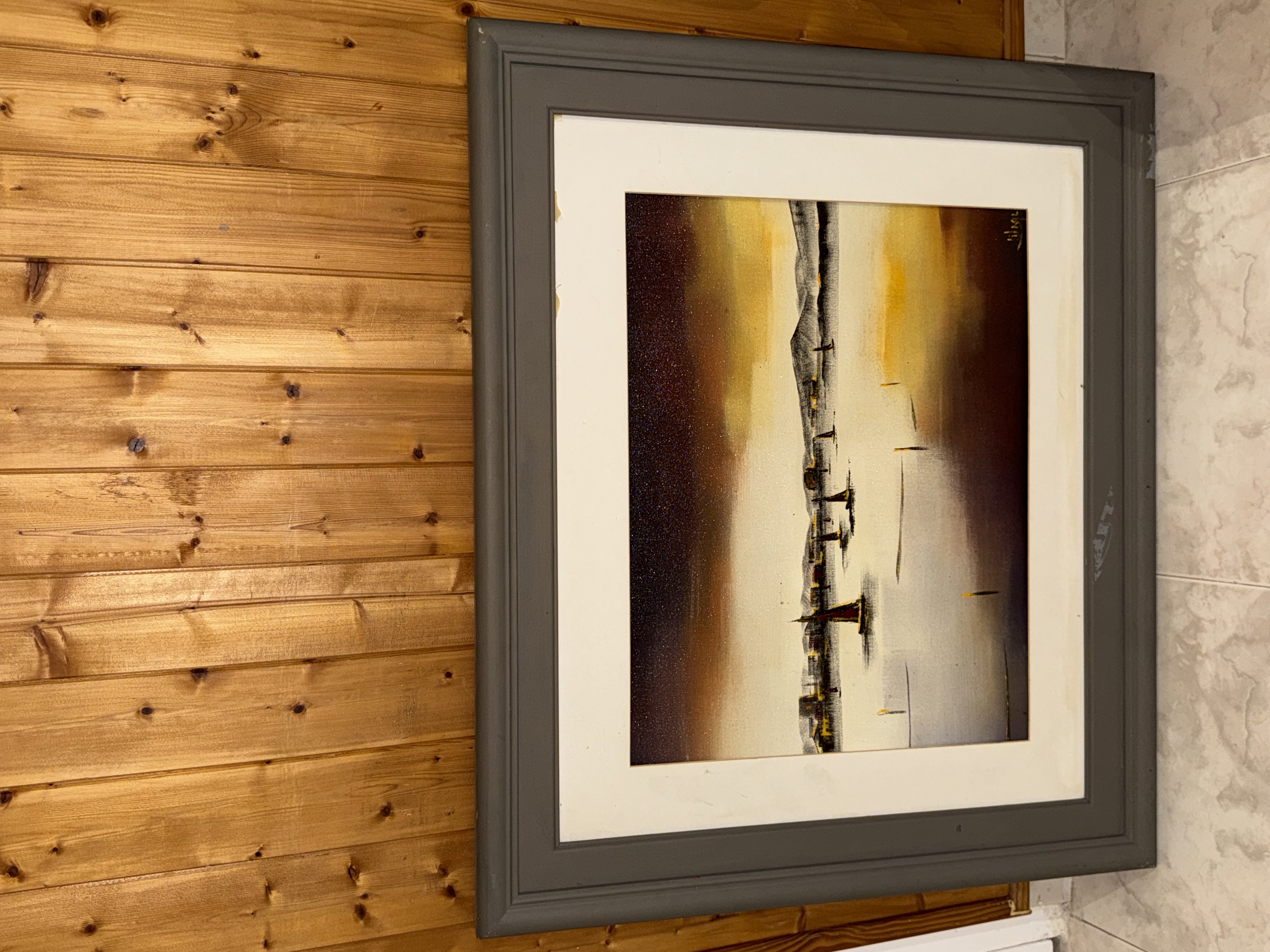 Cuadro al oleo de paisaje marino