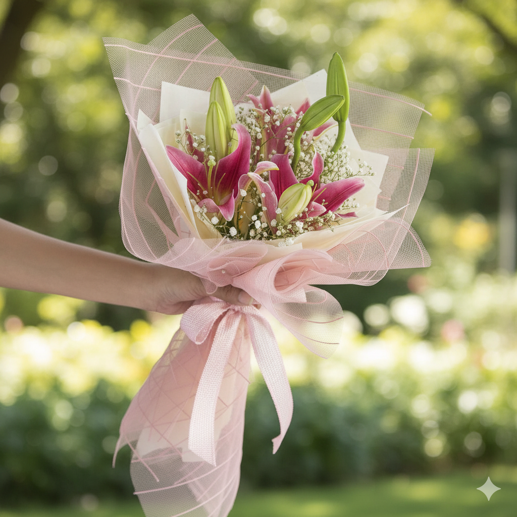 Pink Oriental Lilies Bouquet