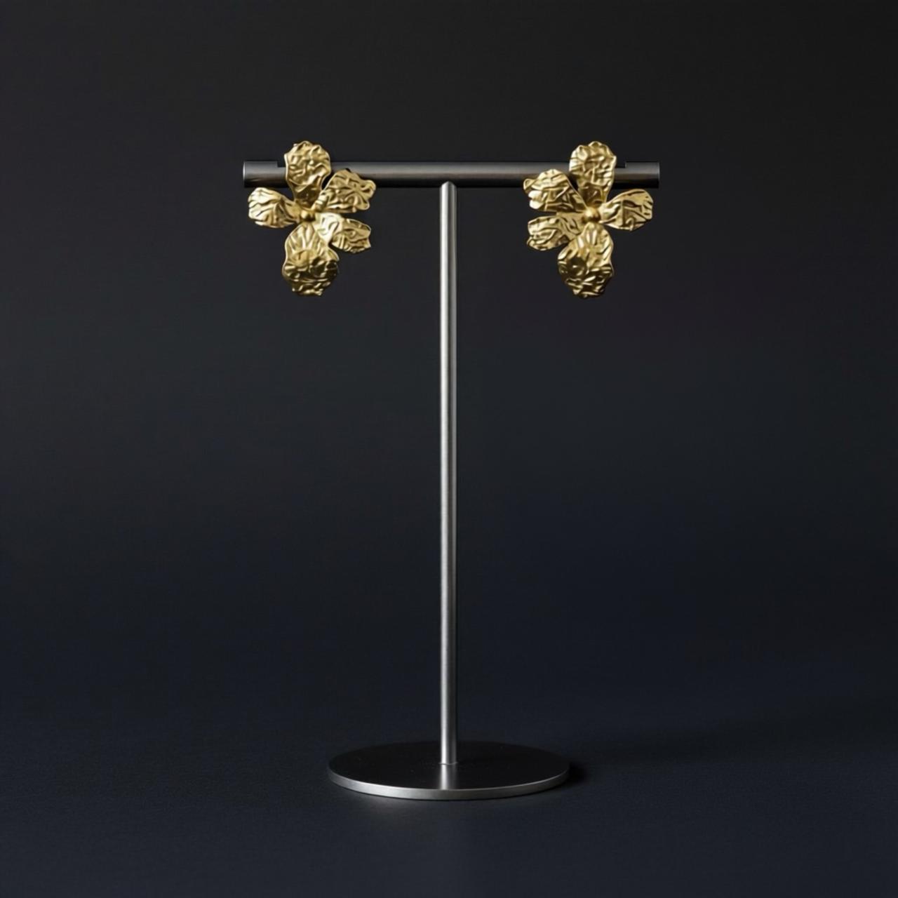 Gold Floral Statement Earrings
