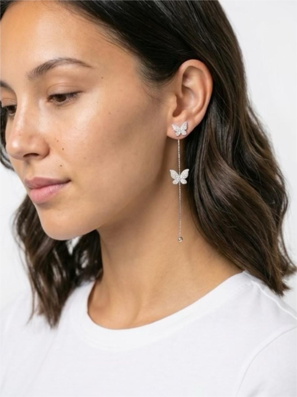 Silver Butterfly Drop Earrings