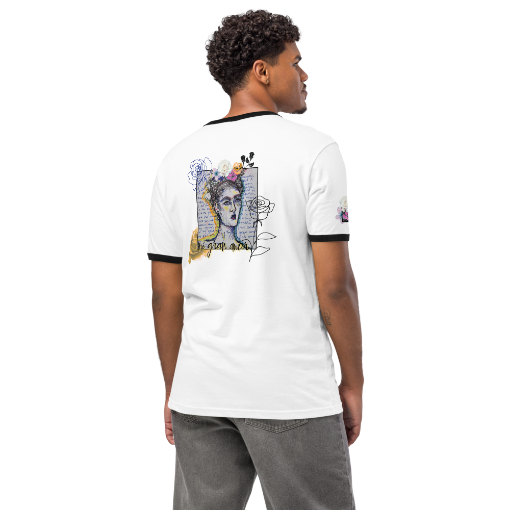 White Ringer T-Shirt with Graphic Patch