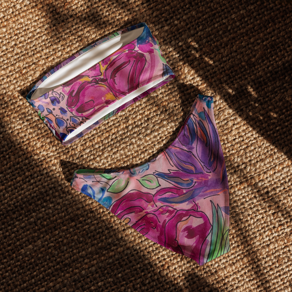 Floral Print Bandeau Bikini Set