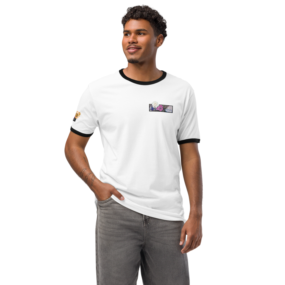 White Ringer T-Shirt with Graphic Patch