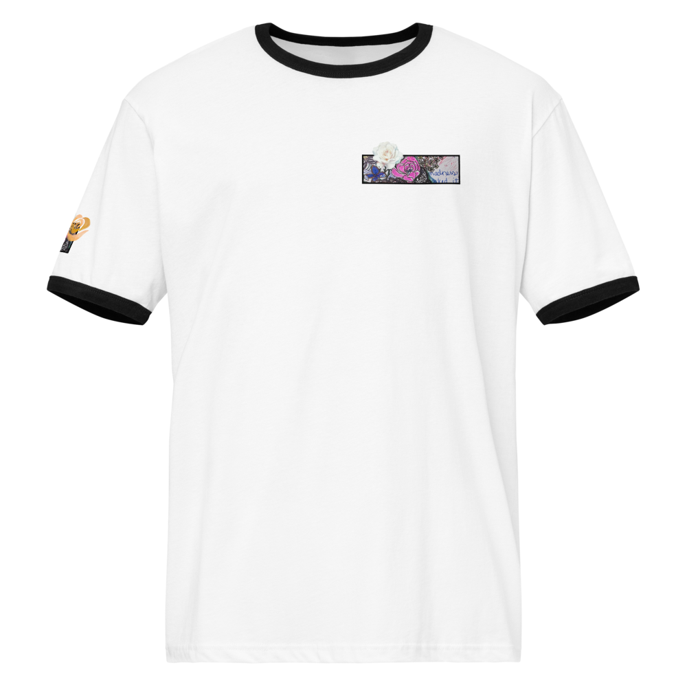 White Ringer T-Shirt with Graphic Patch