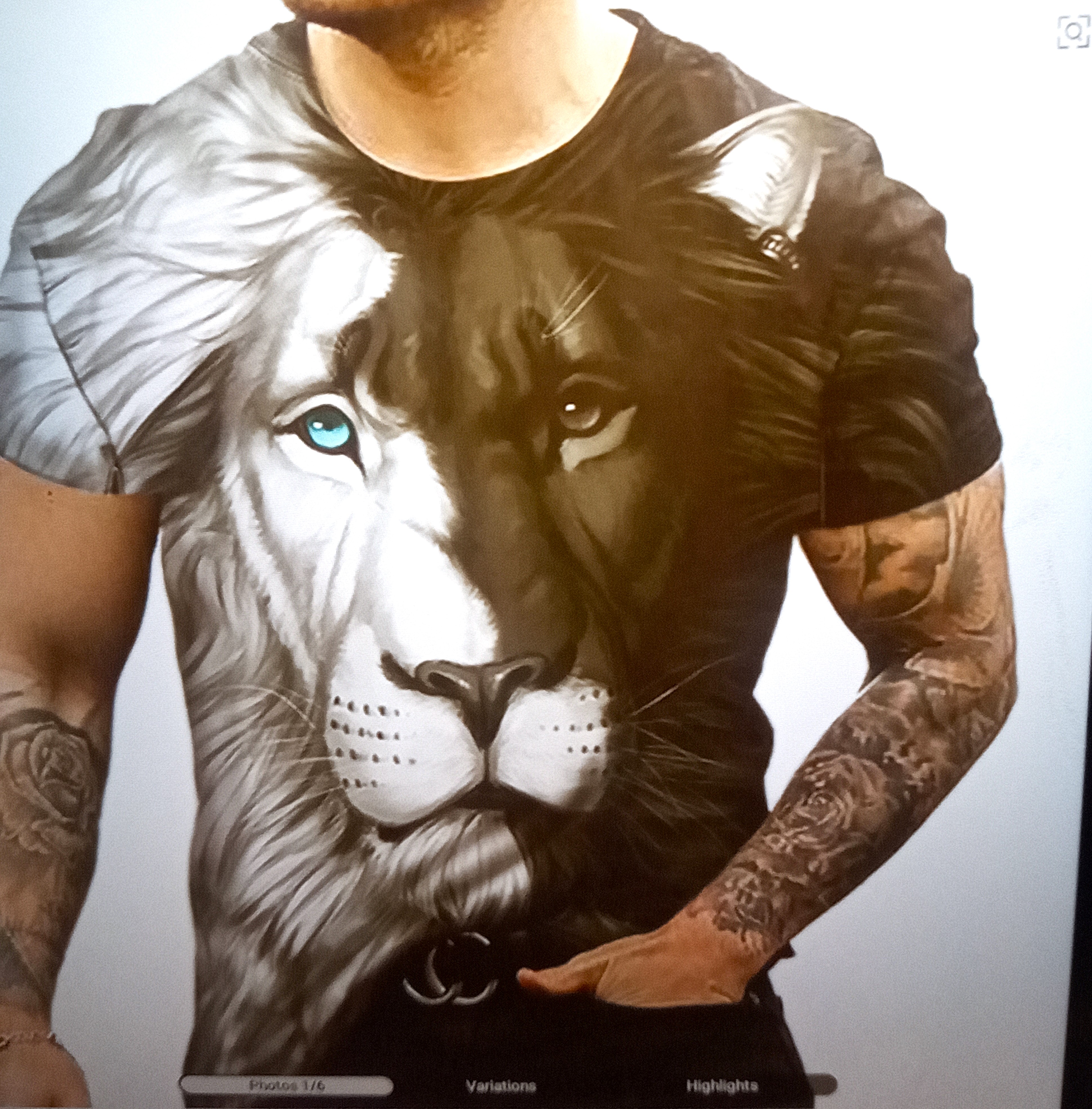Half White Half Black Lion Graphic T-Shirt