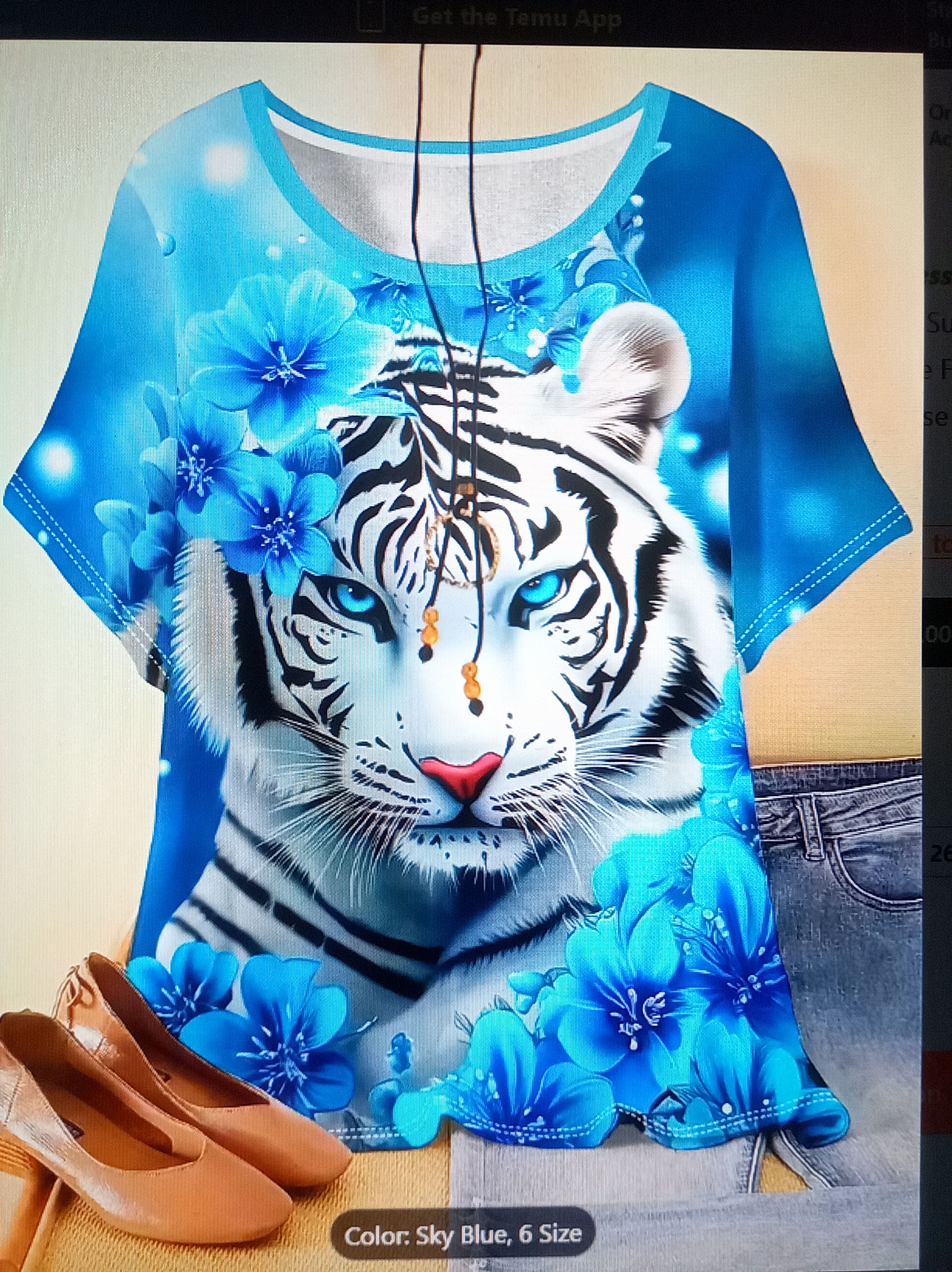 Blue Tiger Floral Print T-Shirt