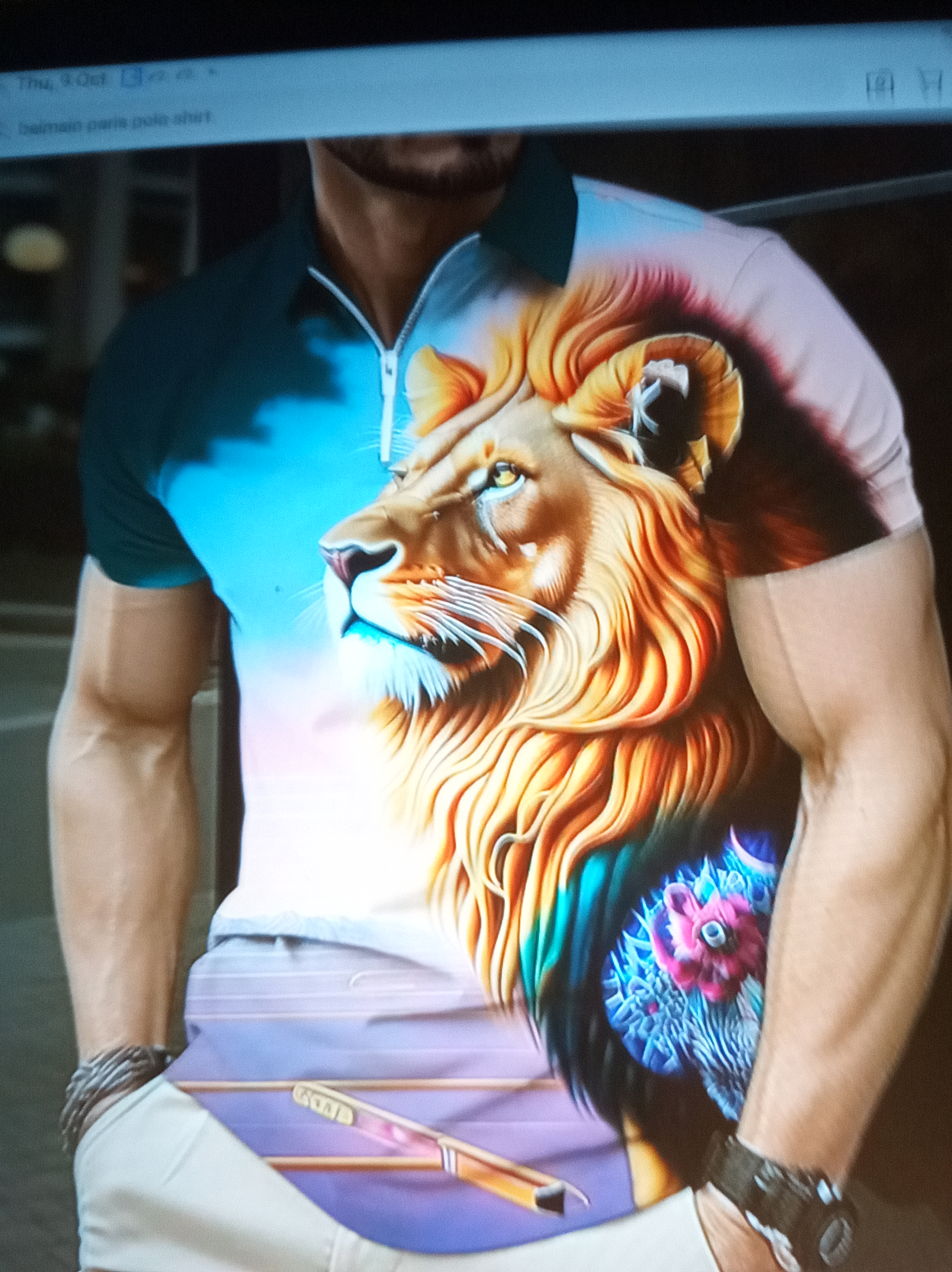 Men's Lion Print Polo Shirt