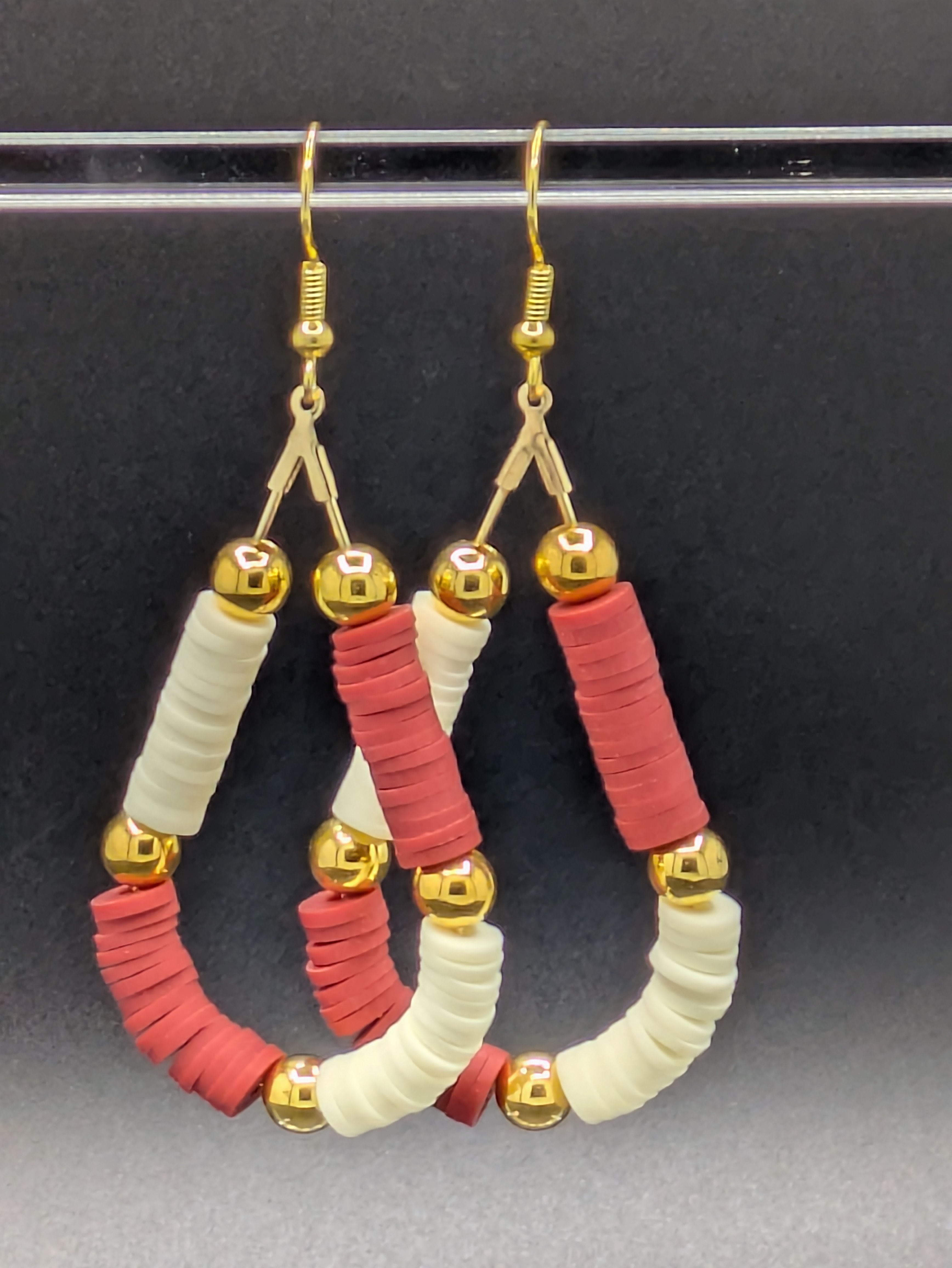 Handmade Burgundy and White Beaded Earrings