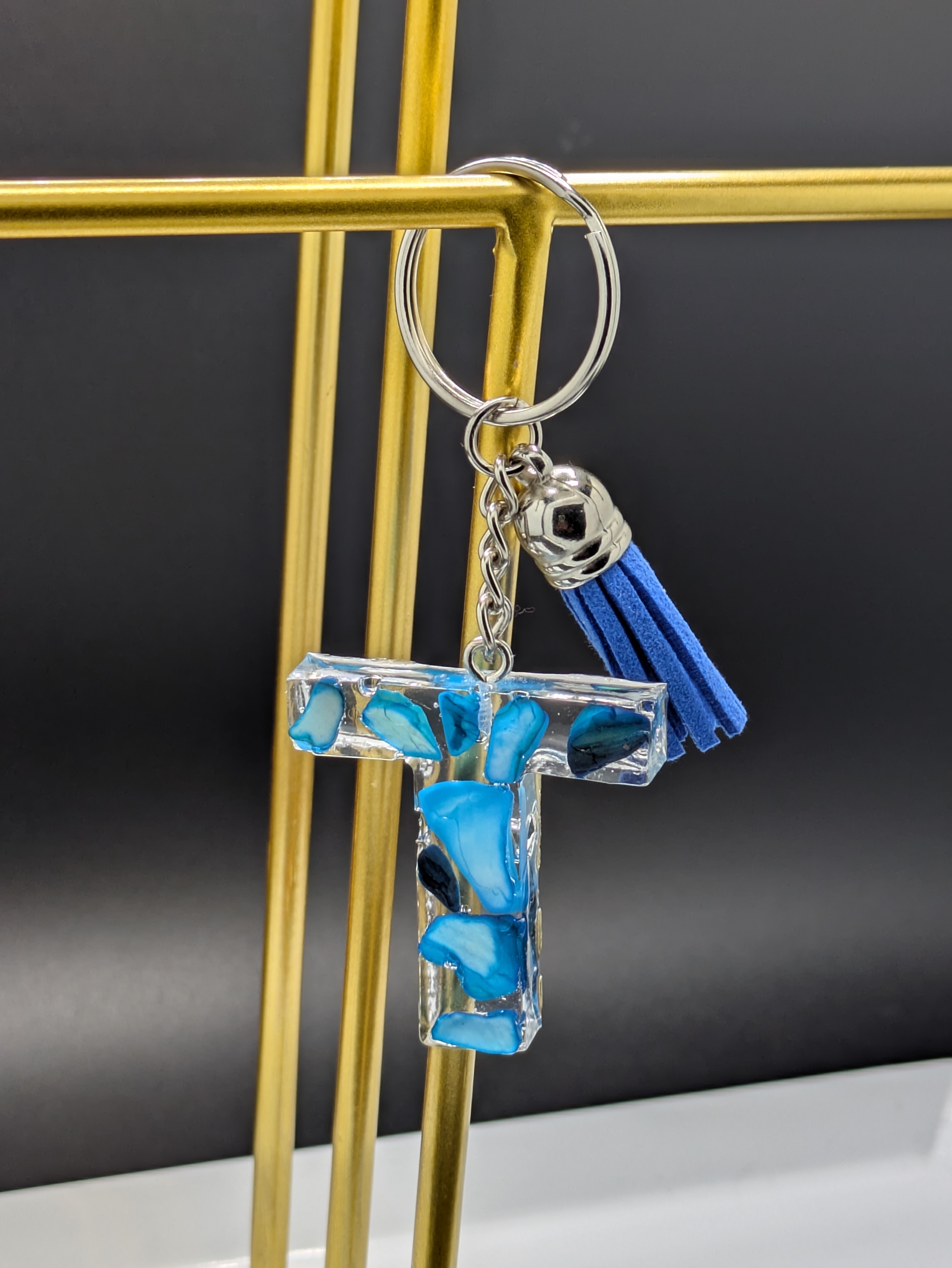 Blue Resin Letter T Keychain