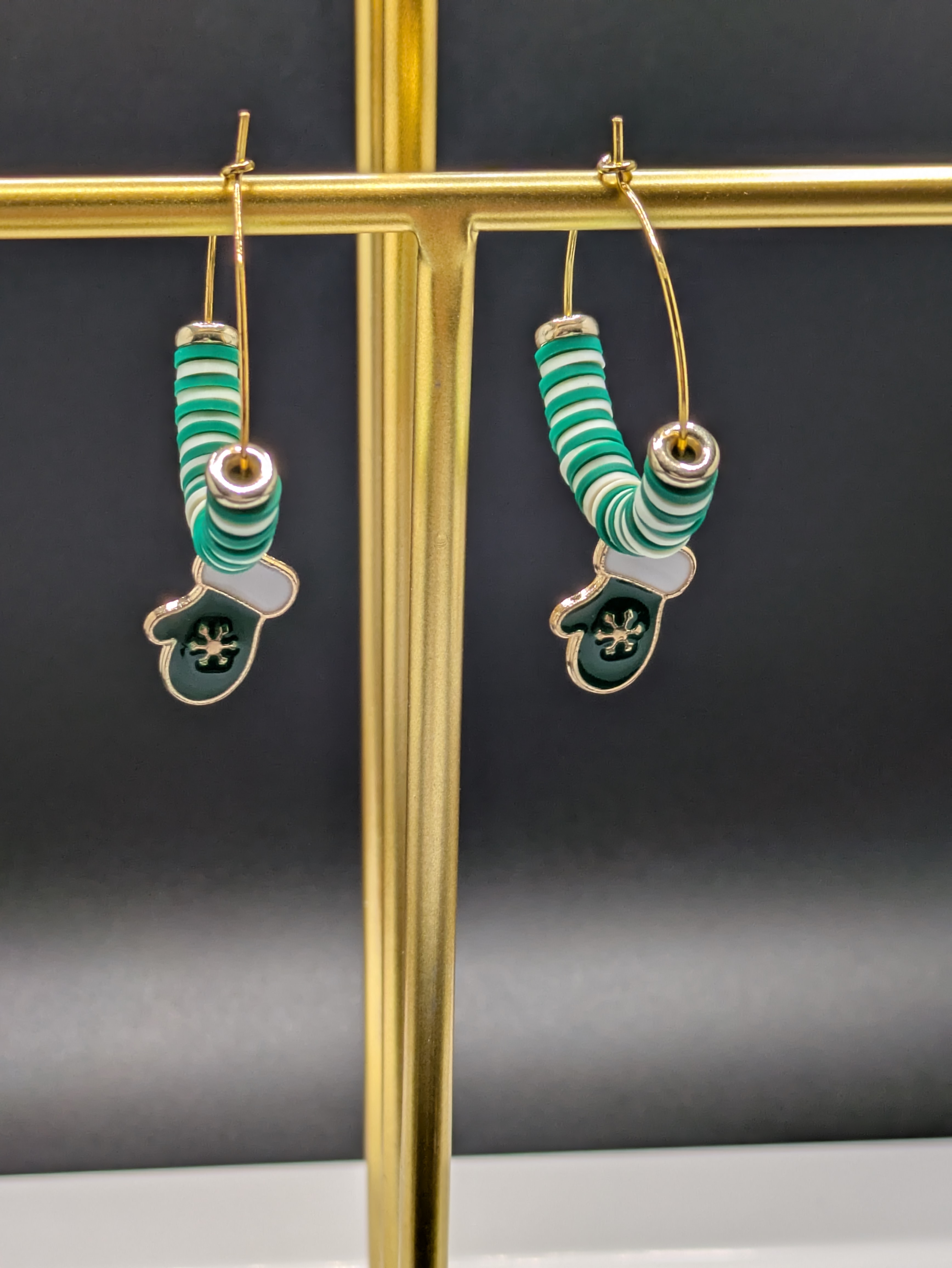 Green Mitten Hoop Earrings