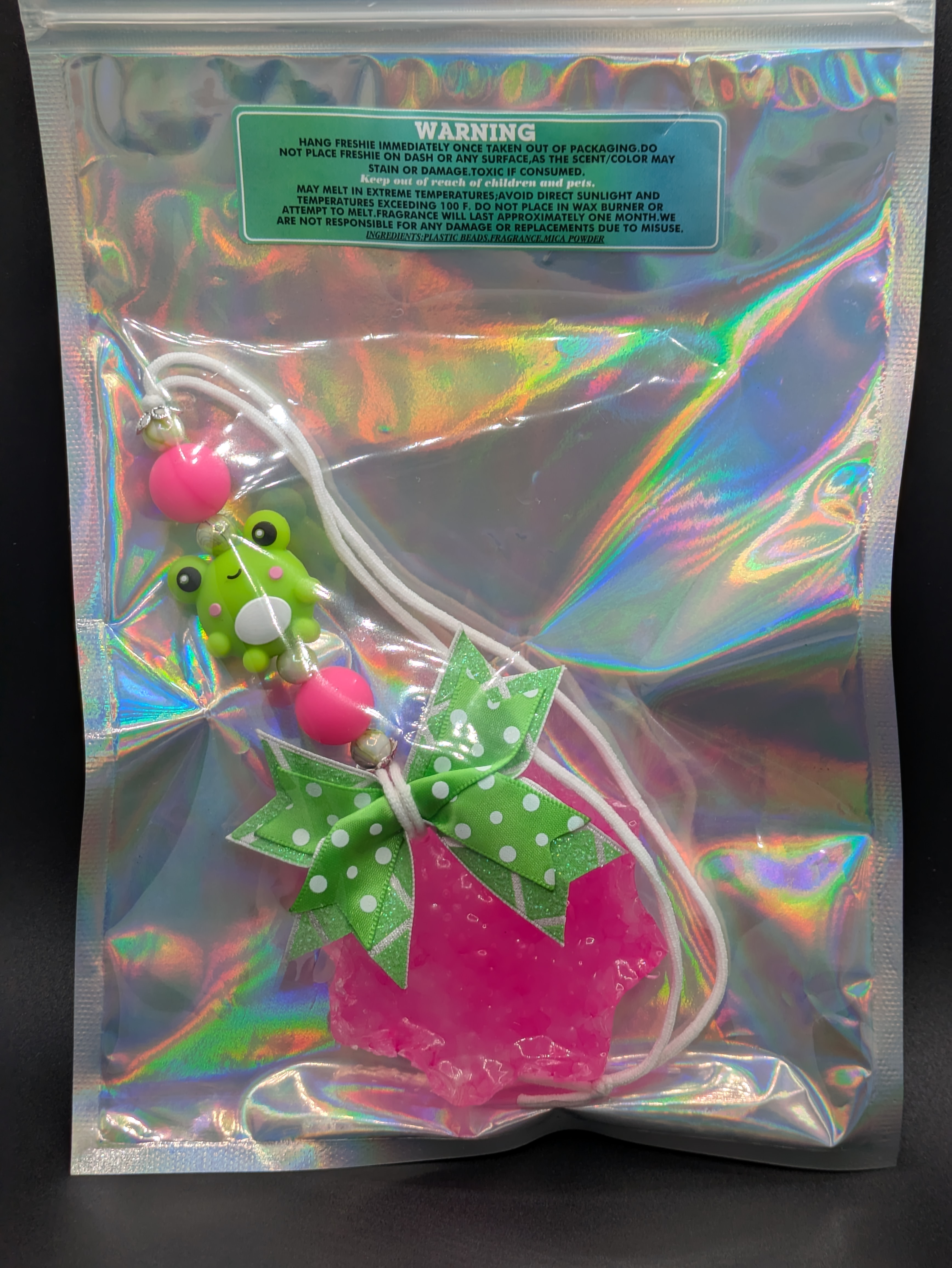 Frog & Bow Beaded Car Freshie