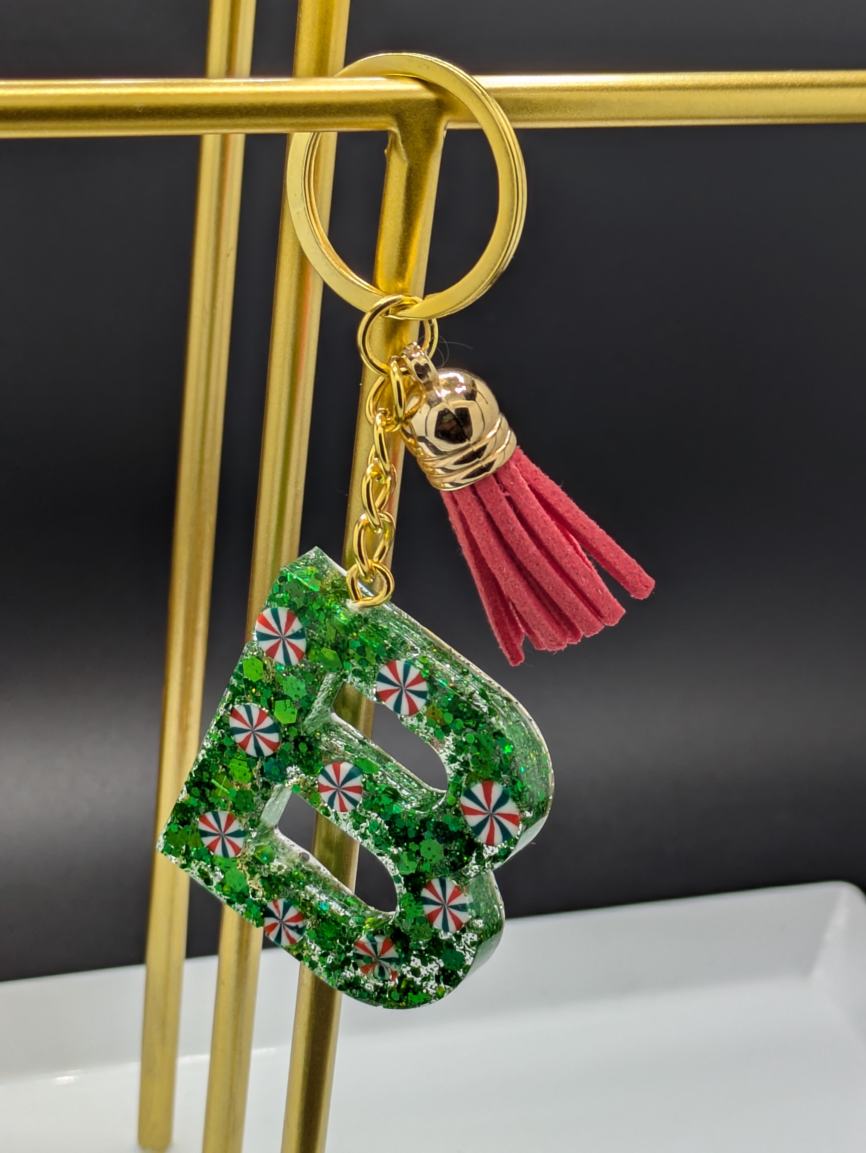 Green Resin Letter B Keychain