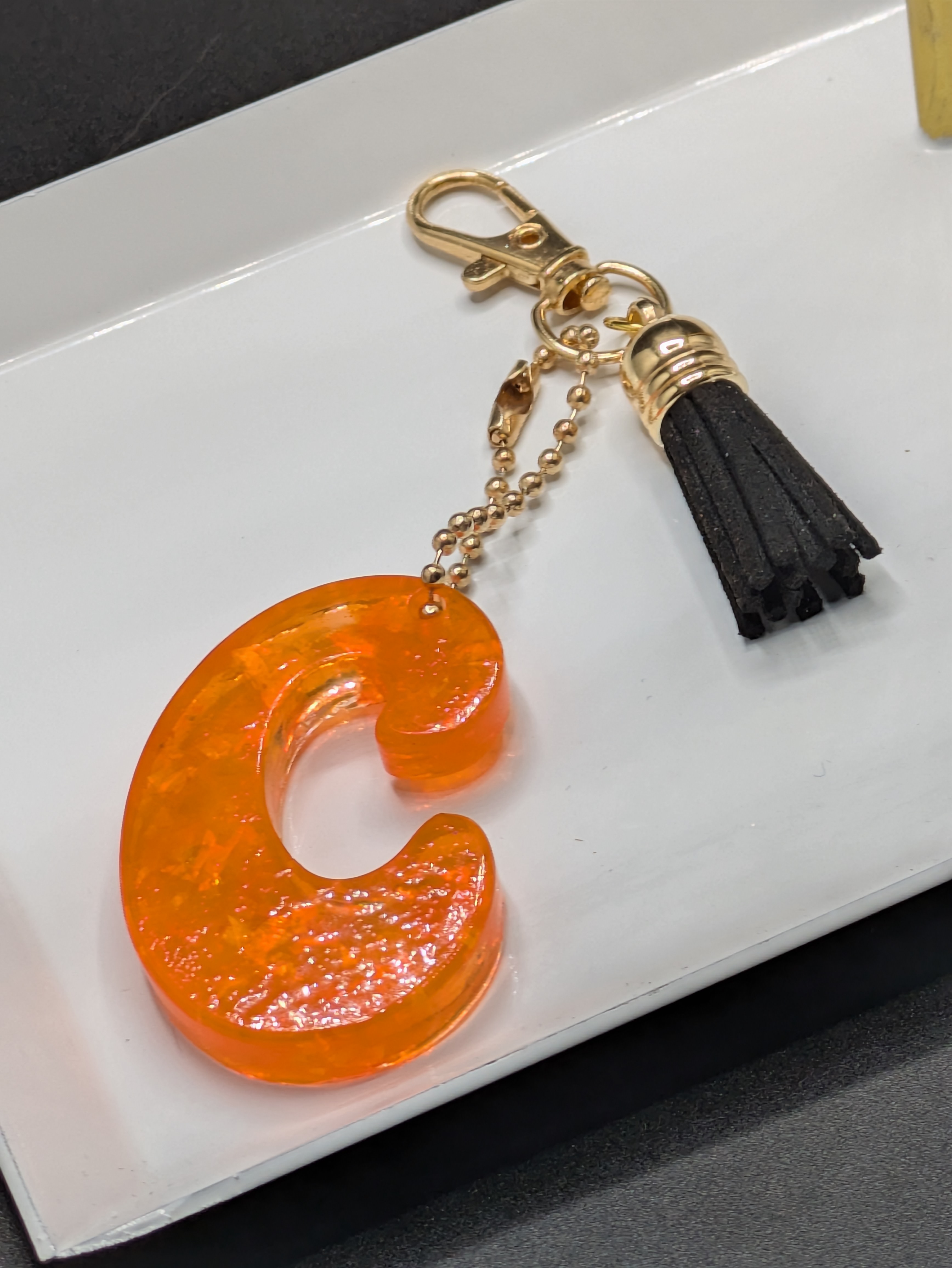 Orange Resin Letter C Keychain