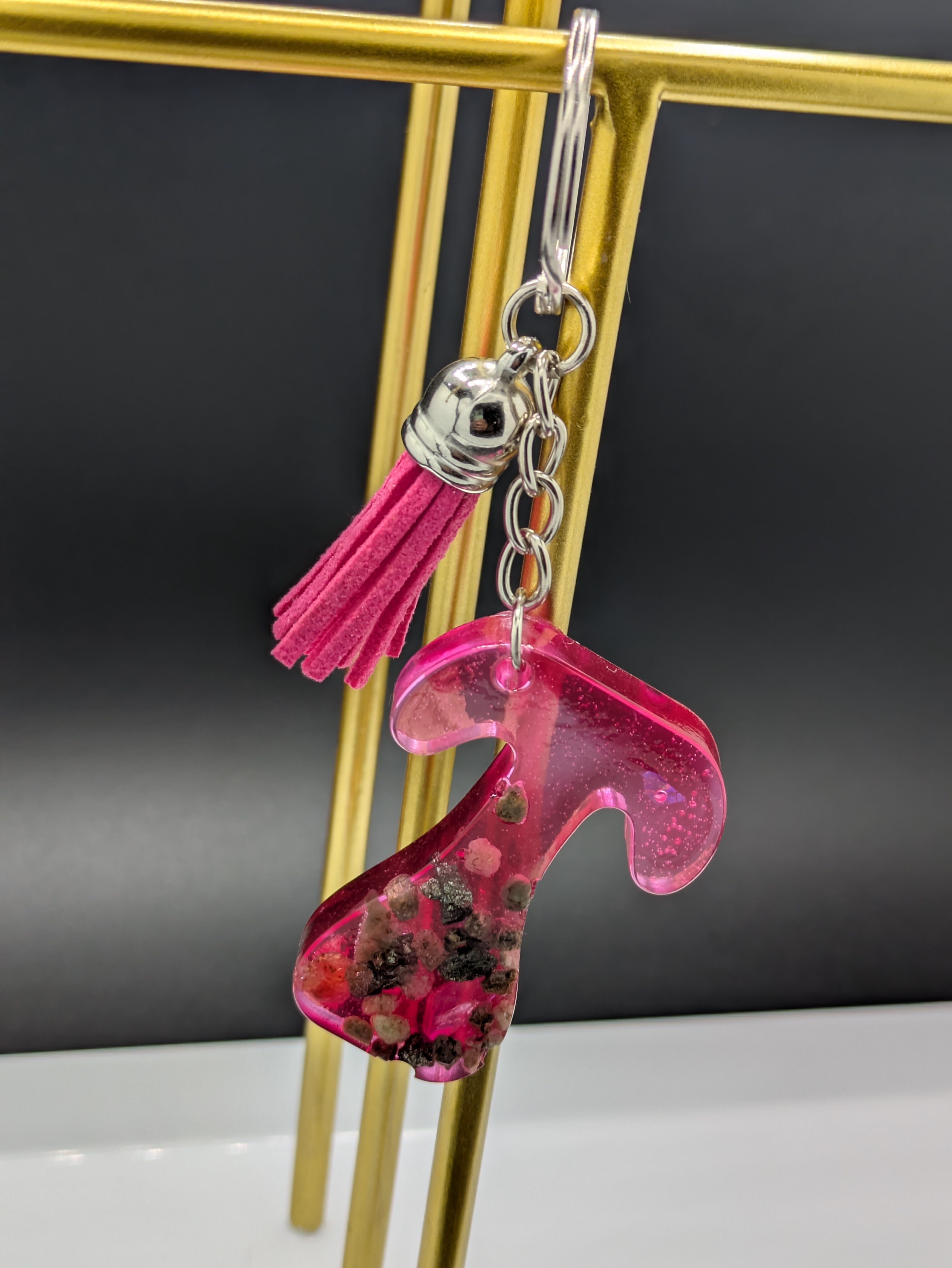 Pink Letter 'T' Resin Keychain