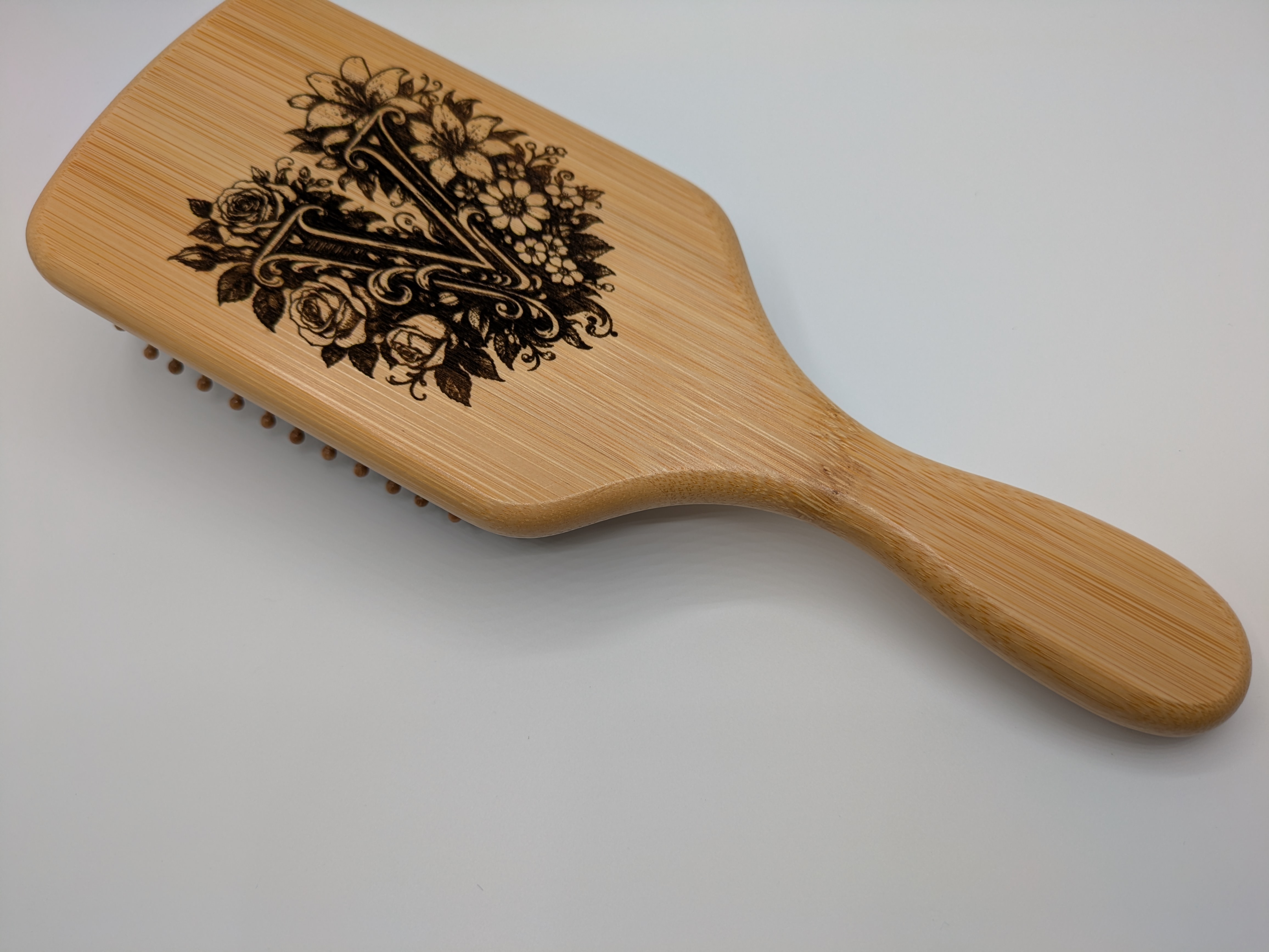 Engraved Bamboo Hair Brush "V" 