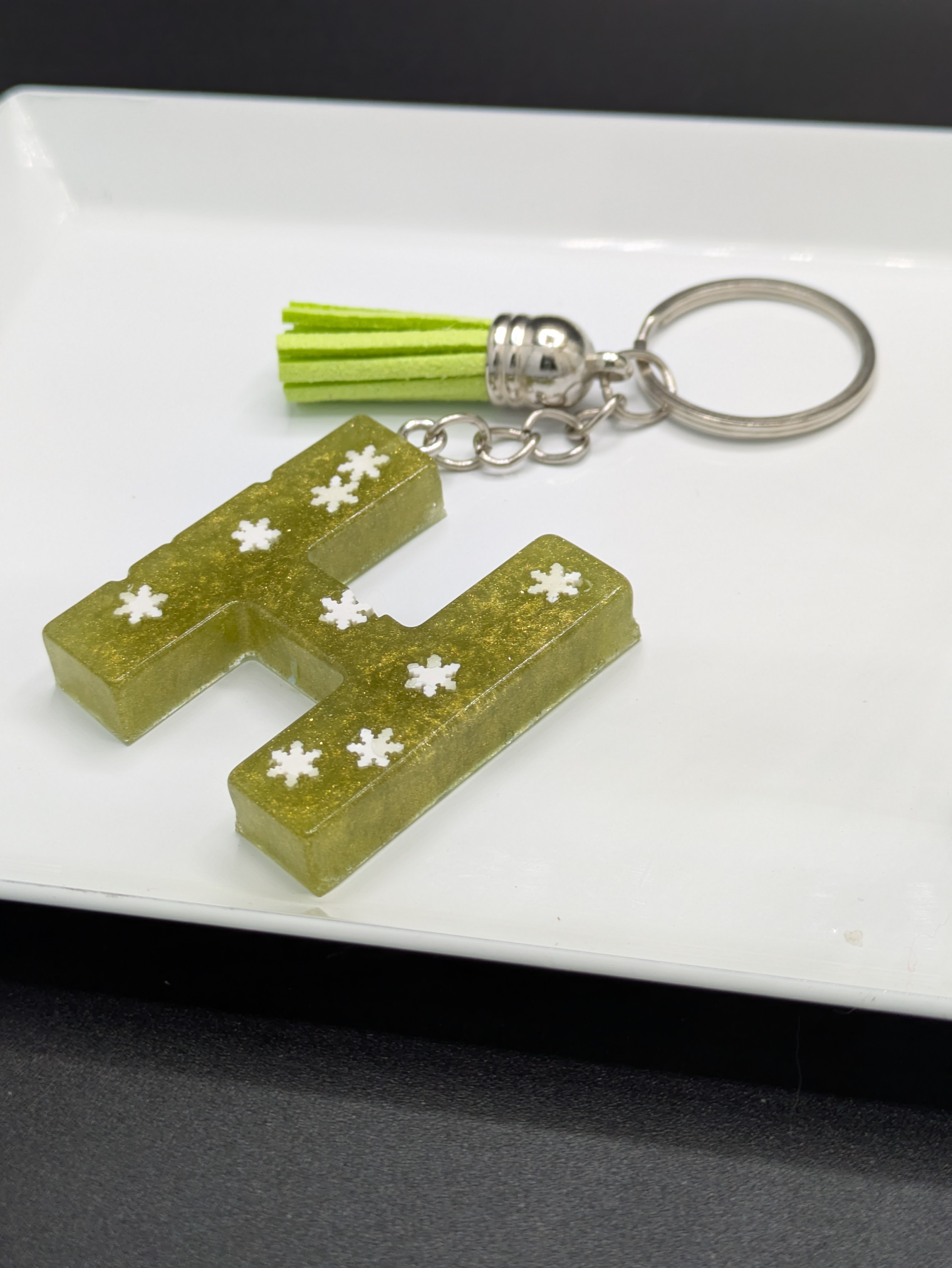 Green Letter H Resin Keychain