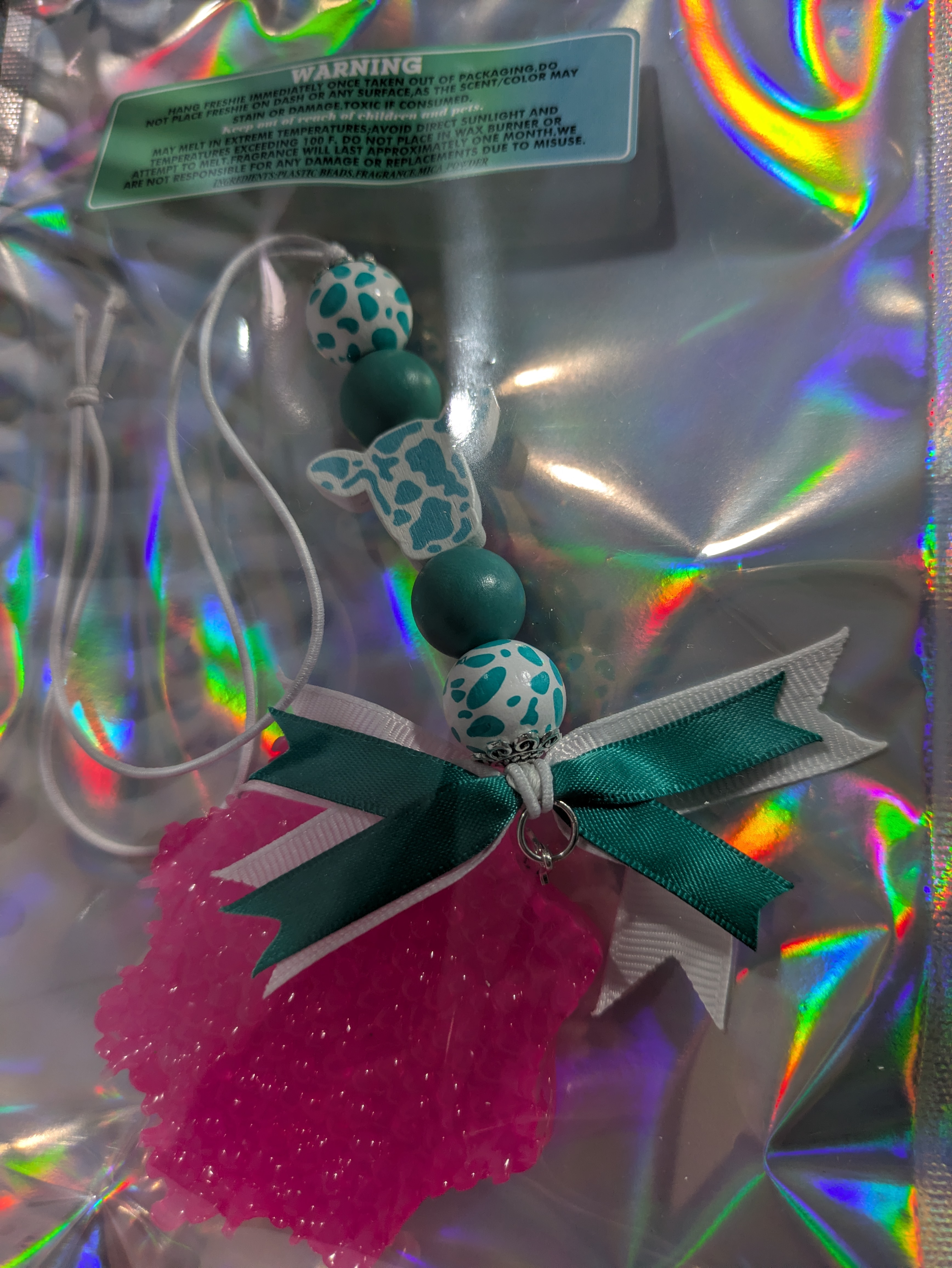 Colorful Beaded car freshie with Bow