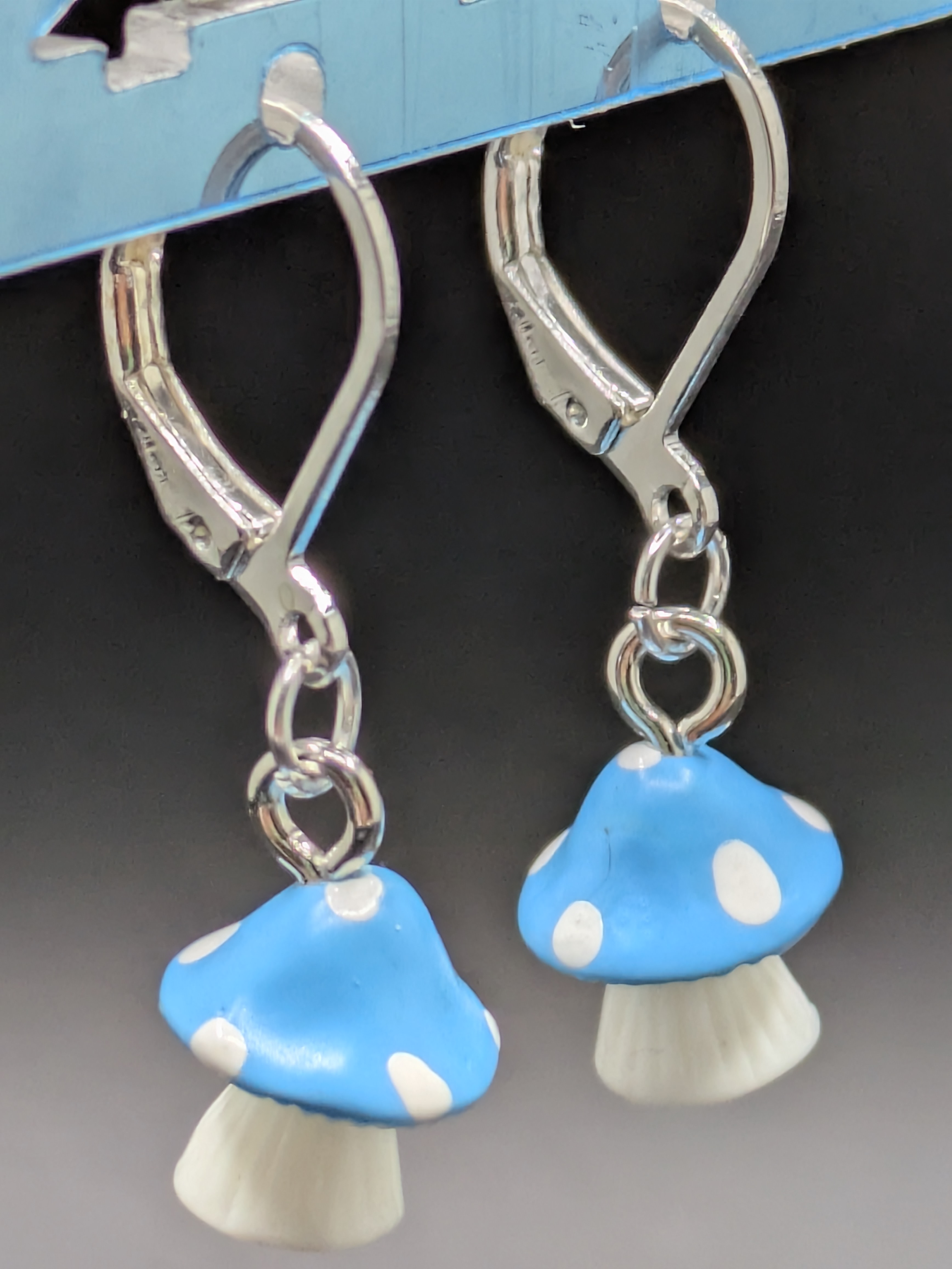 Blue Mushroom Dangle Earrings