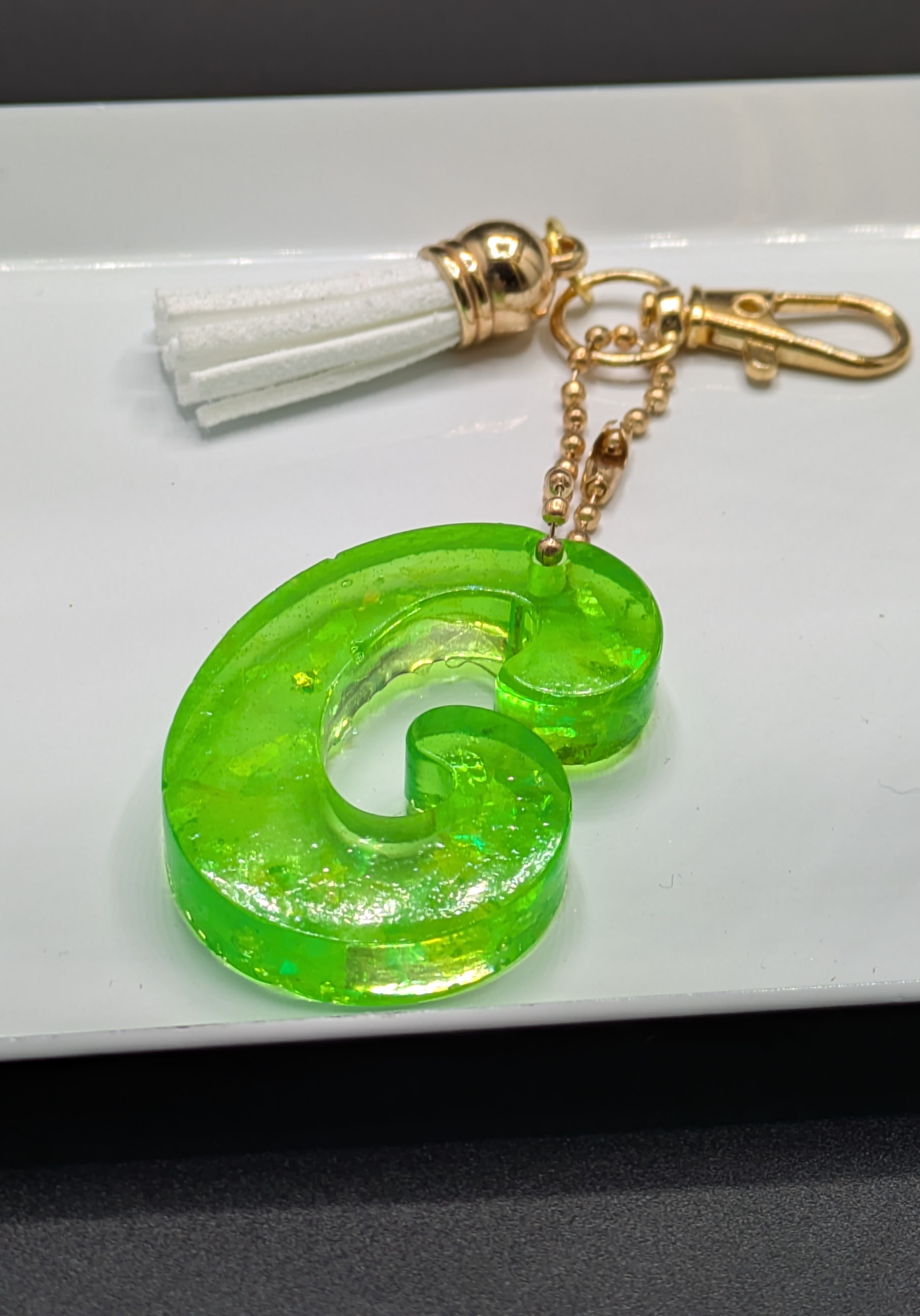 Green Resin Letter "G" Keychain
