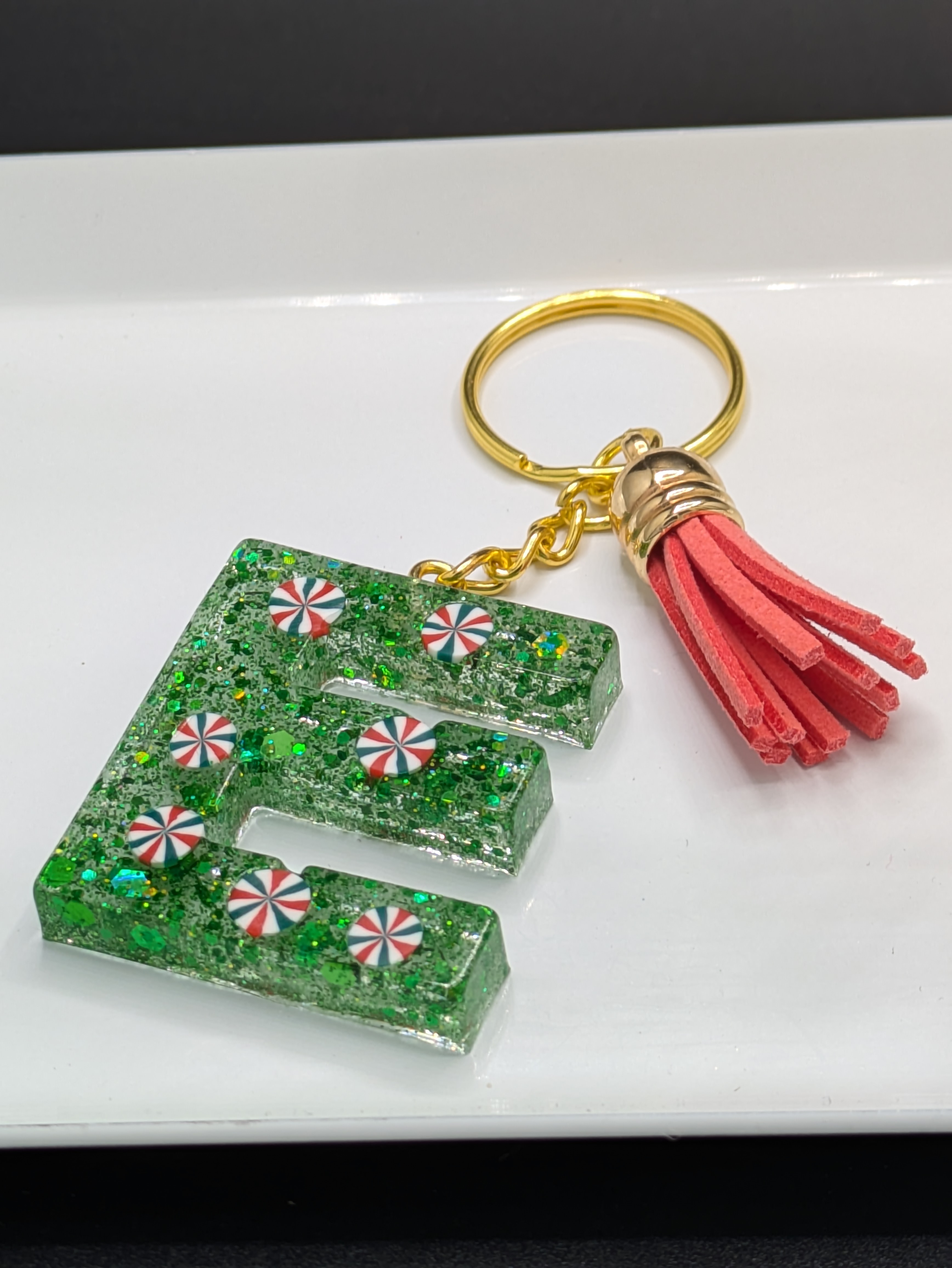 Green Glitter Letter E Keychain