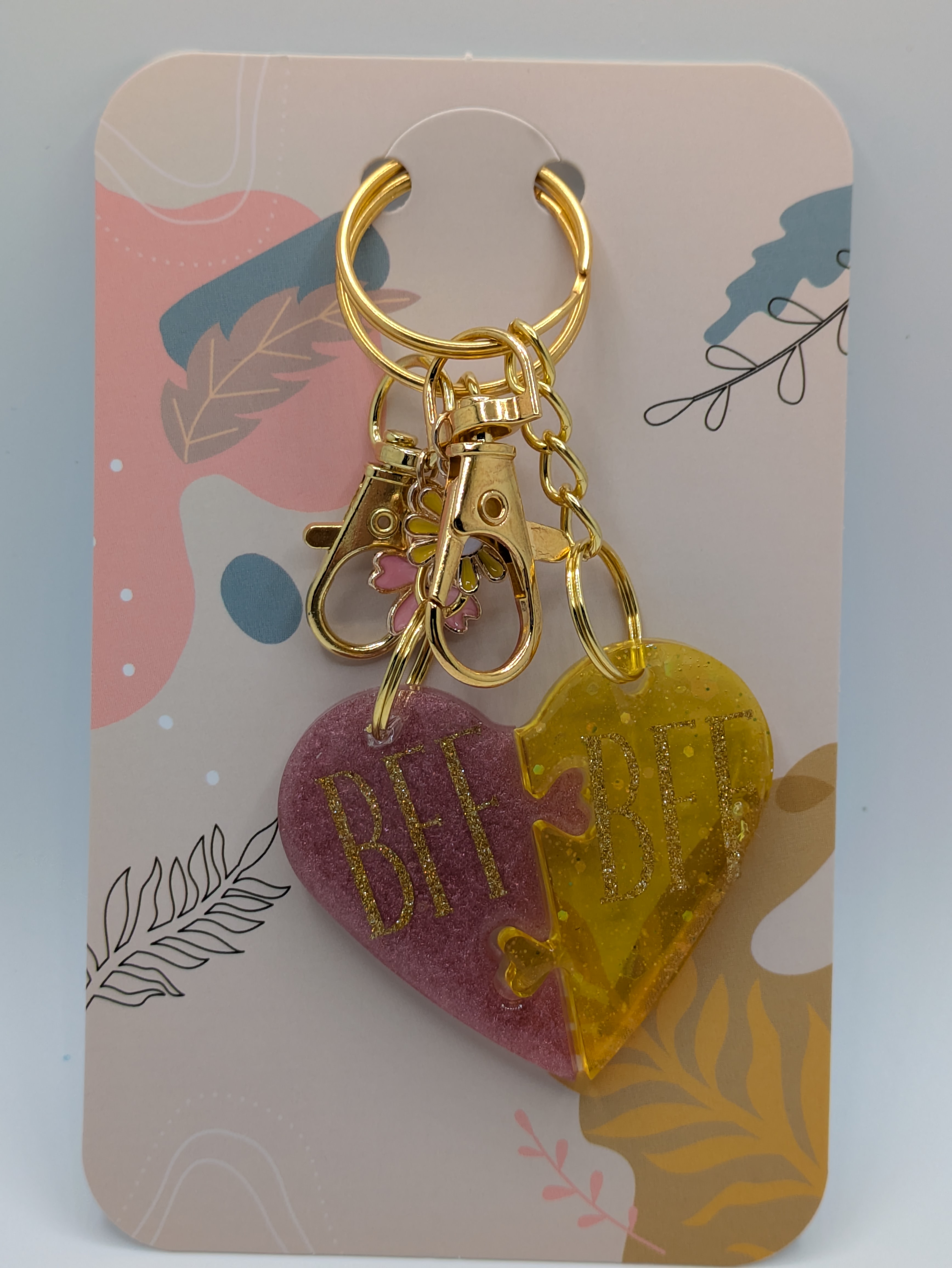 BFF Puzzle Heart Keychain
