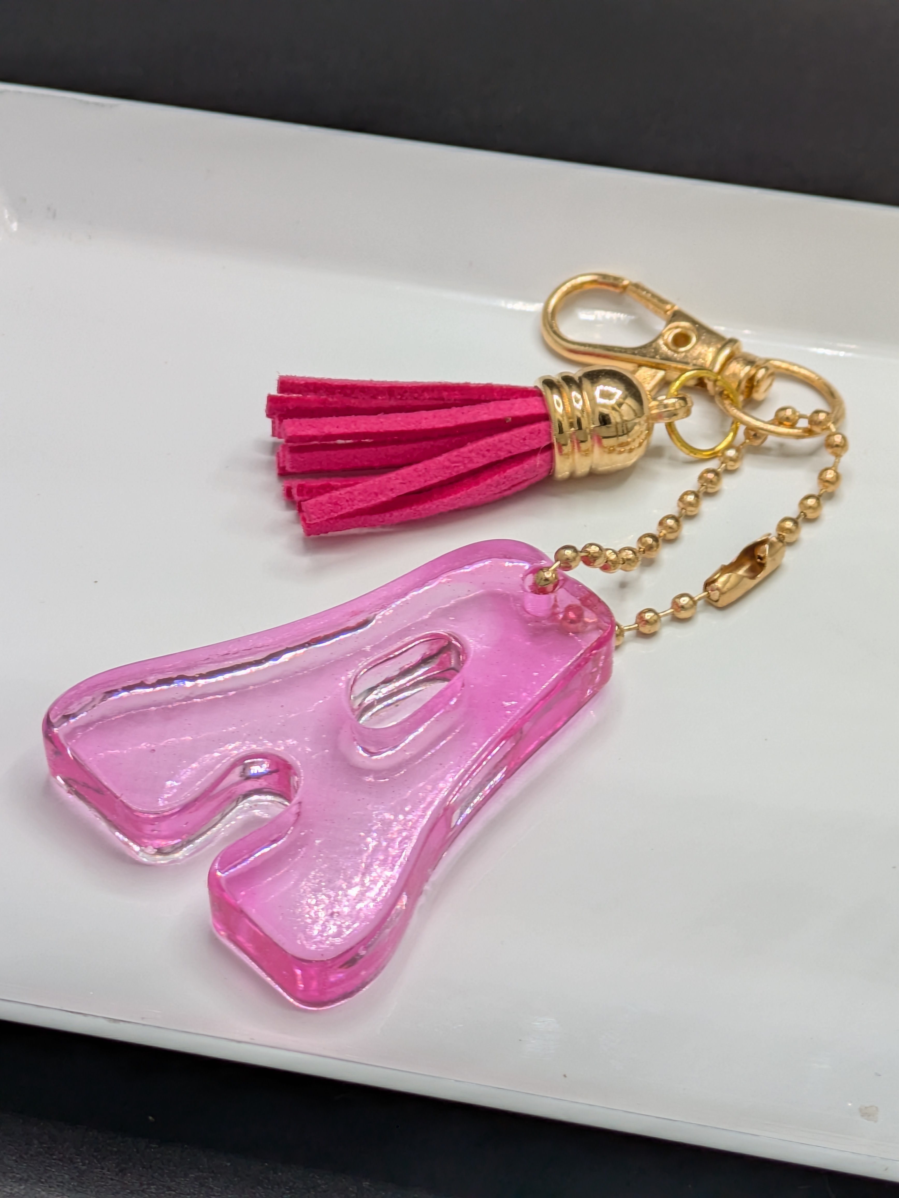 Pink Resin Letter A Keychain