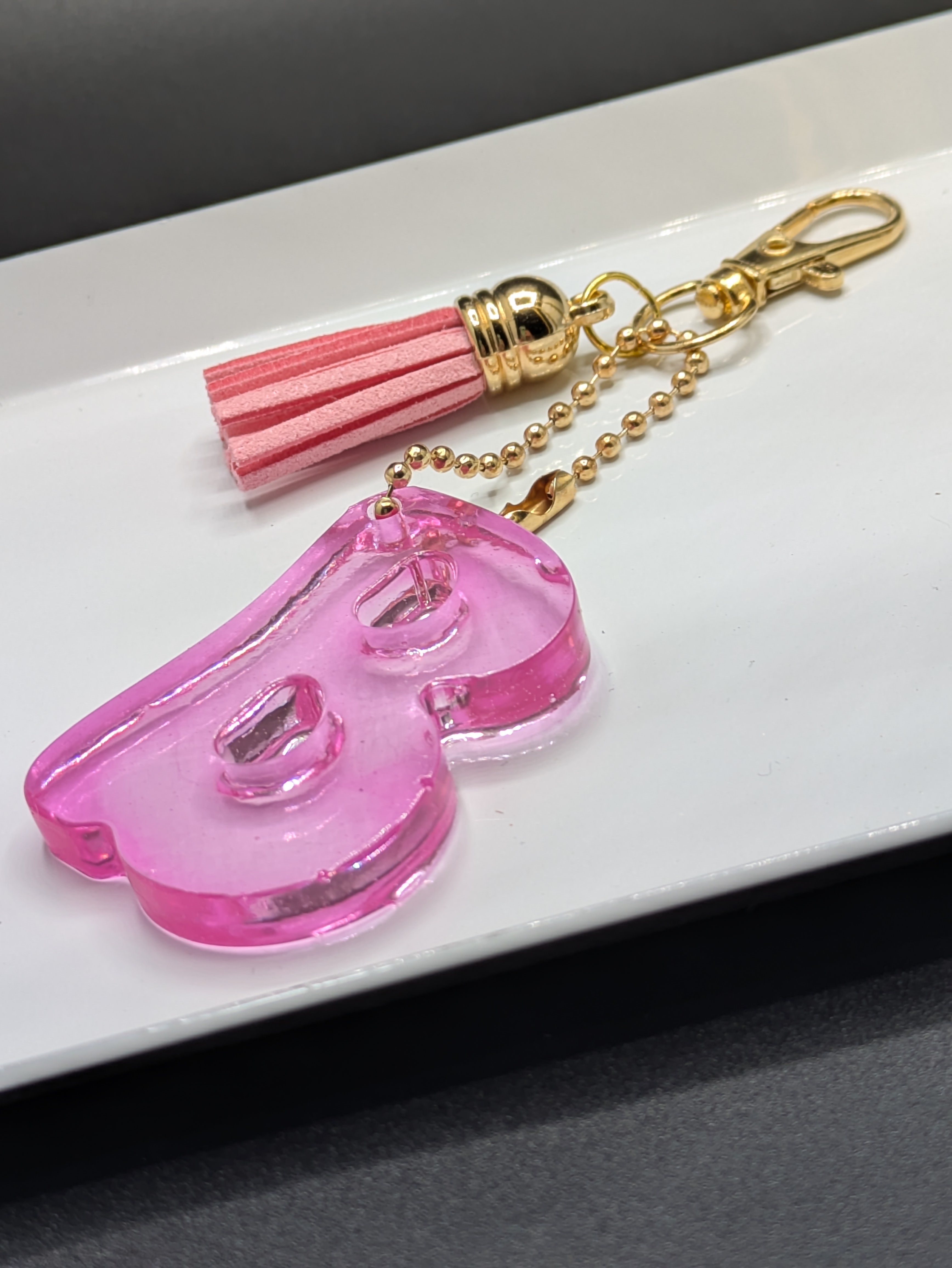 Pink Resin Letter B Keychain