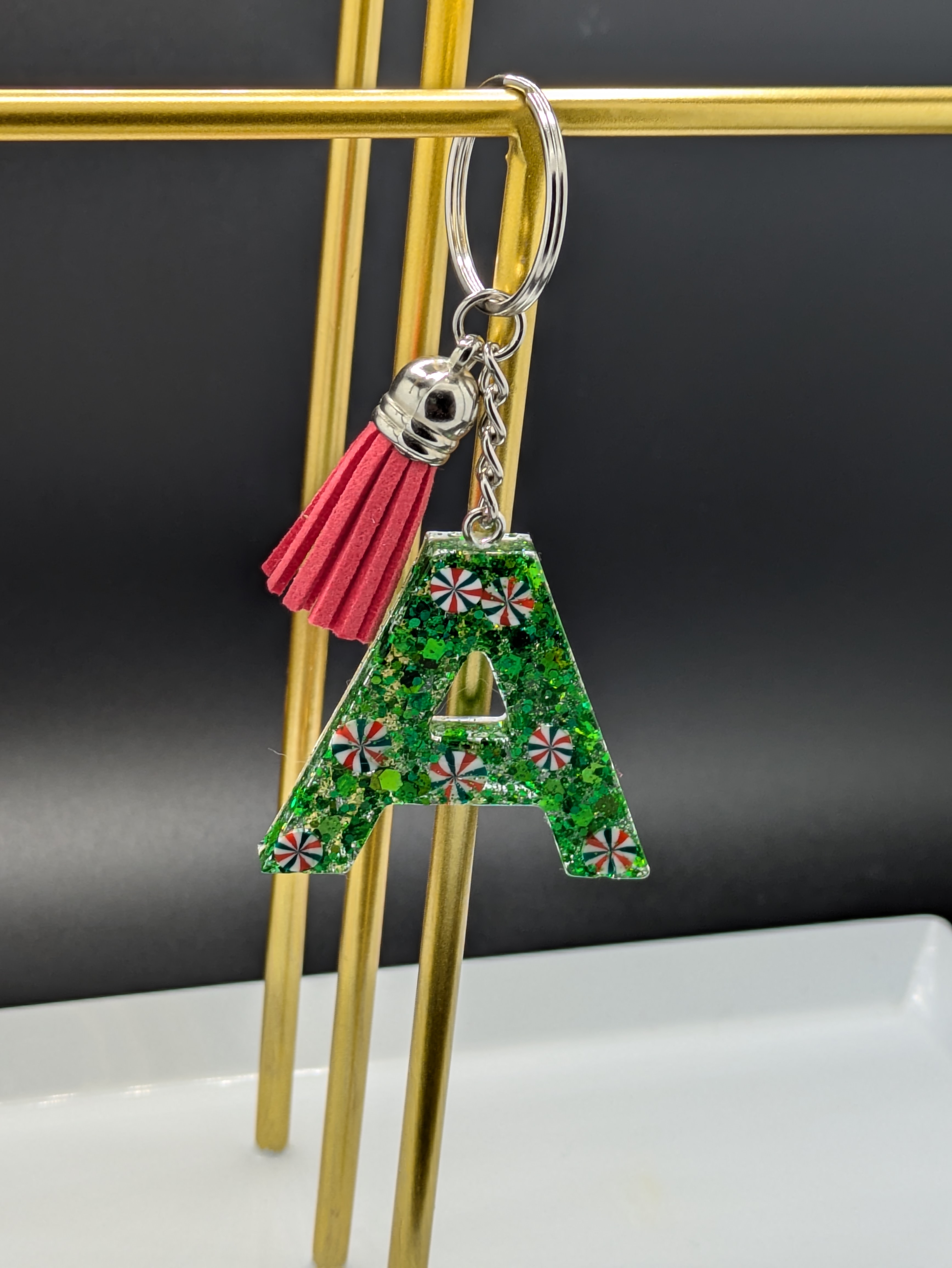 Letter A Glitter Keychain