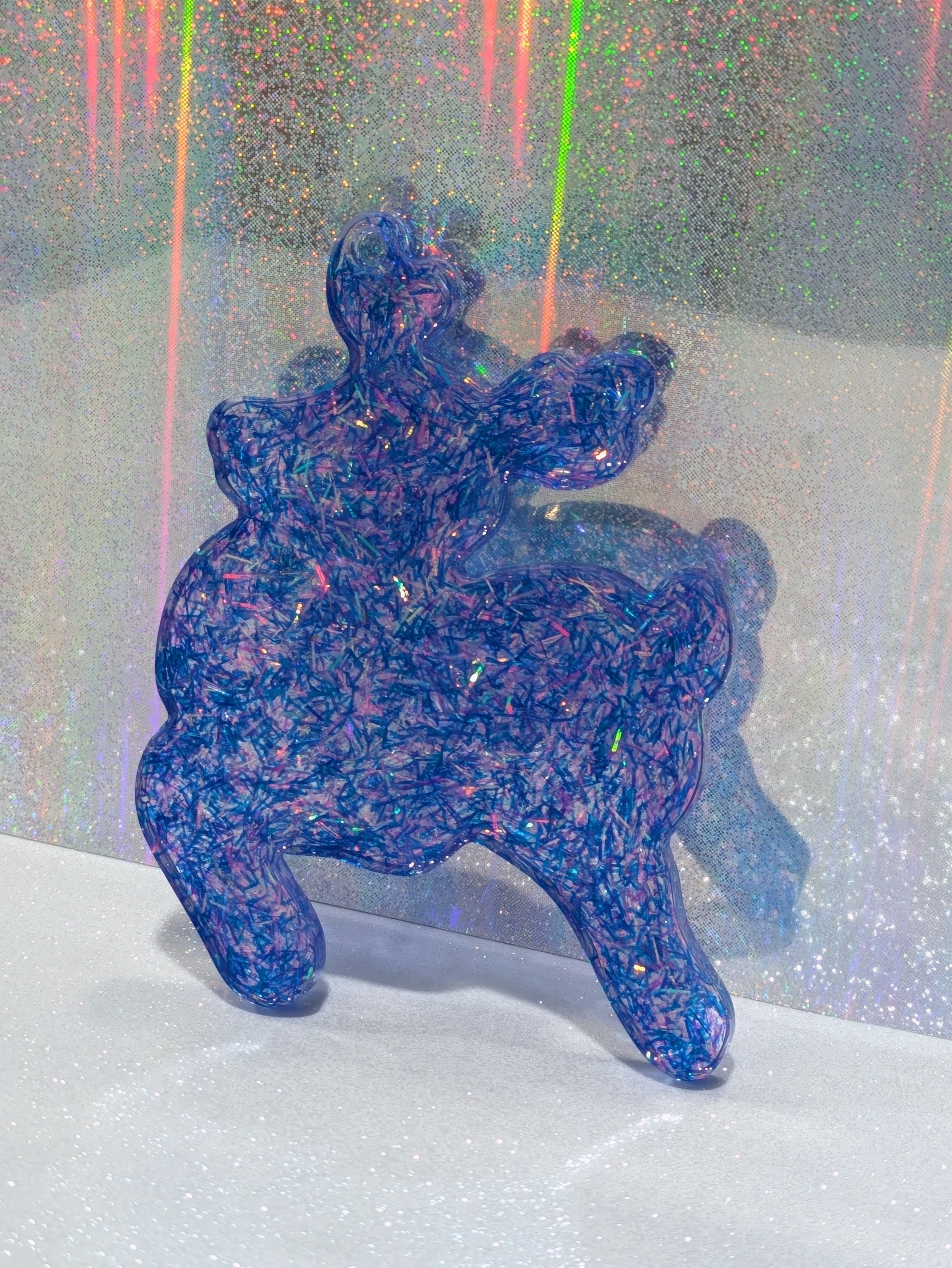 Blue Glitter Reindeer Figurine