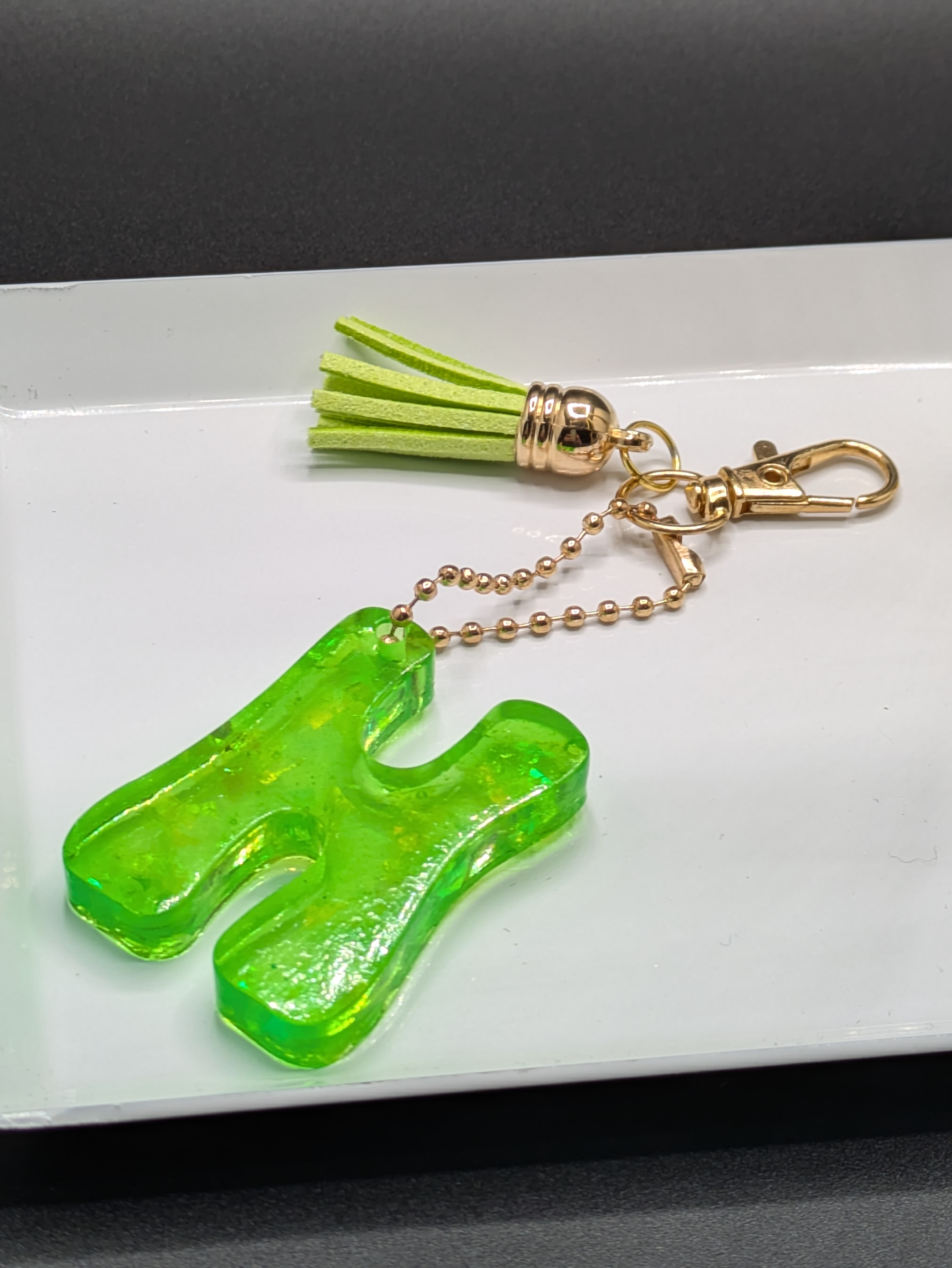 Green Resin Letter H Keychain