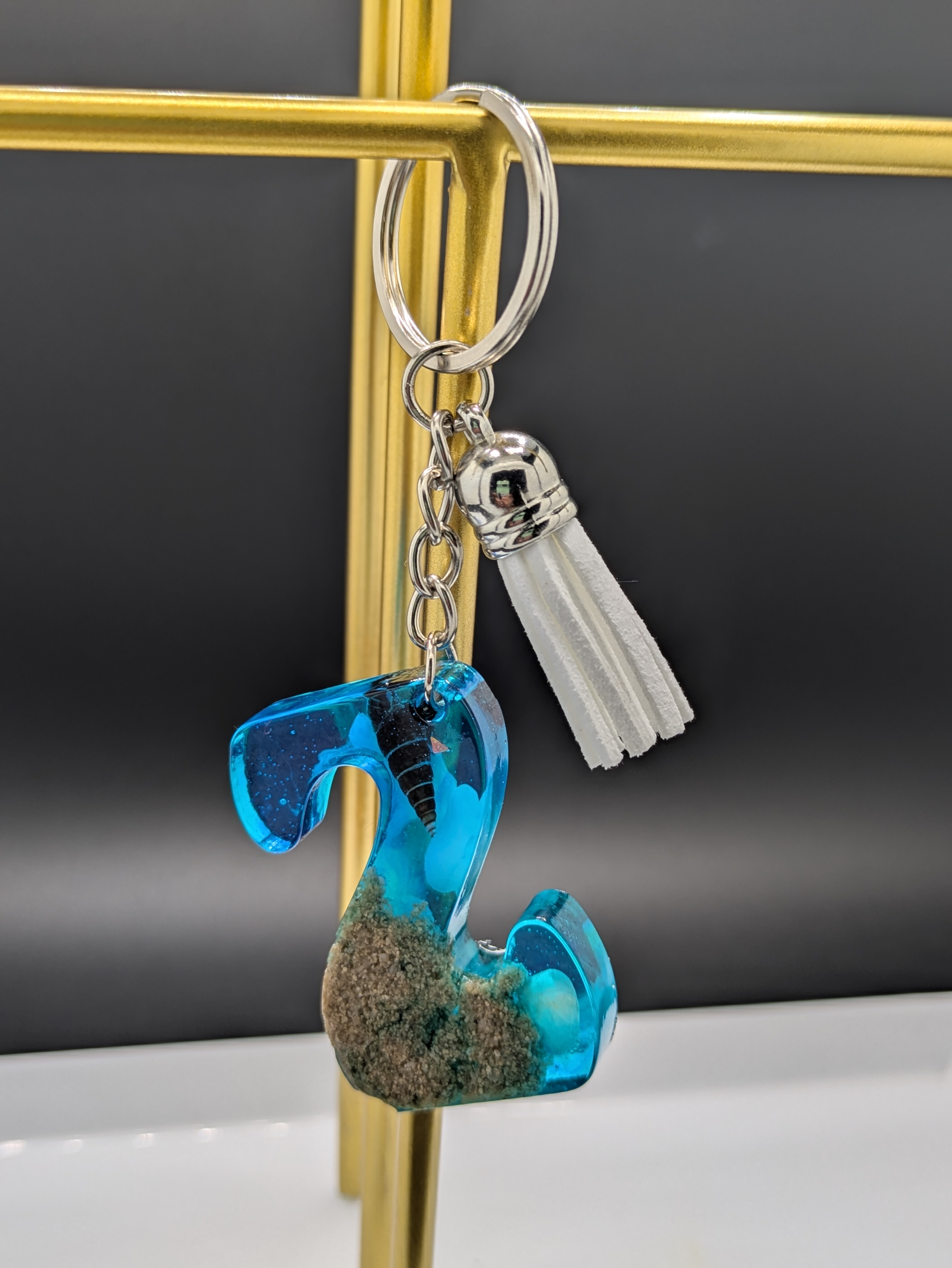 Blue Resin Letter Keychain