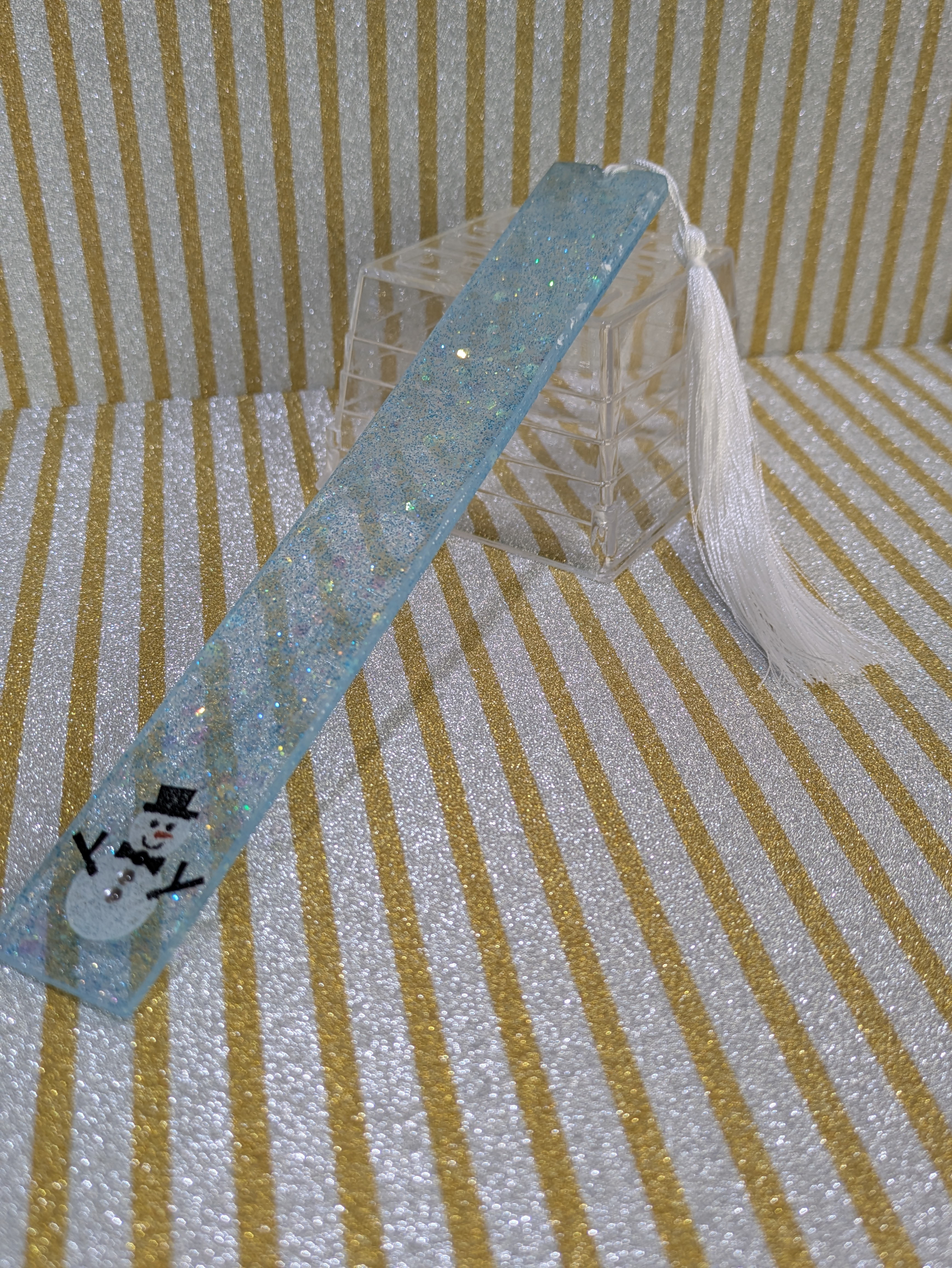 Glitter Snowman Resin Bookmark