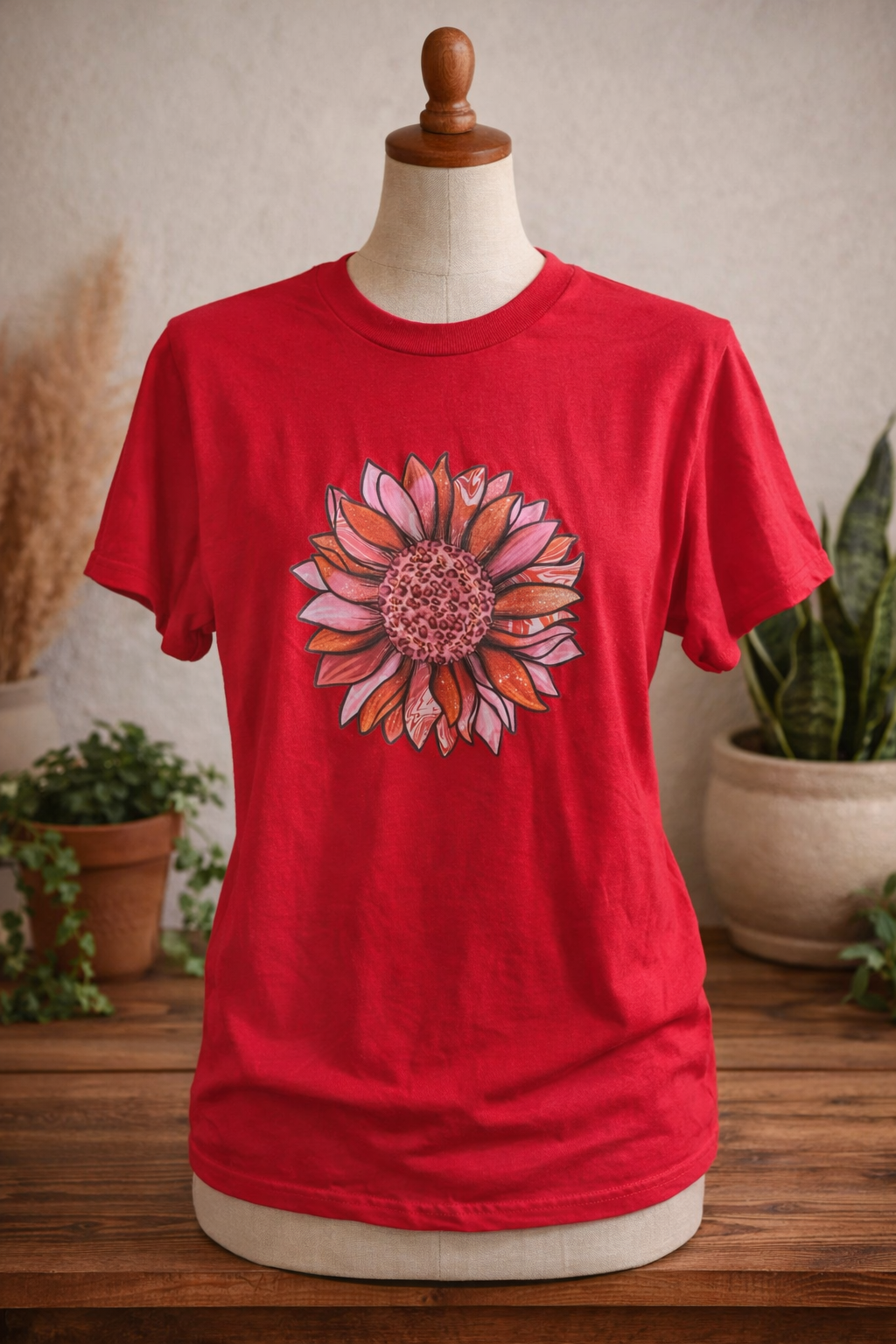 Red Sunflower Graphic T-Shirt Sz M