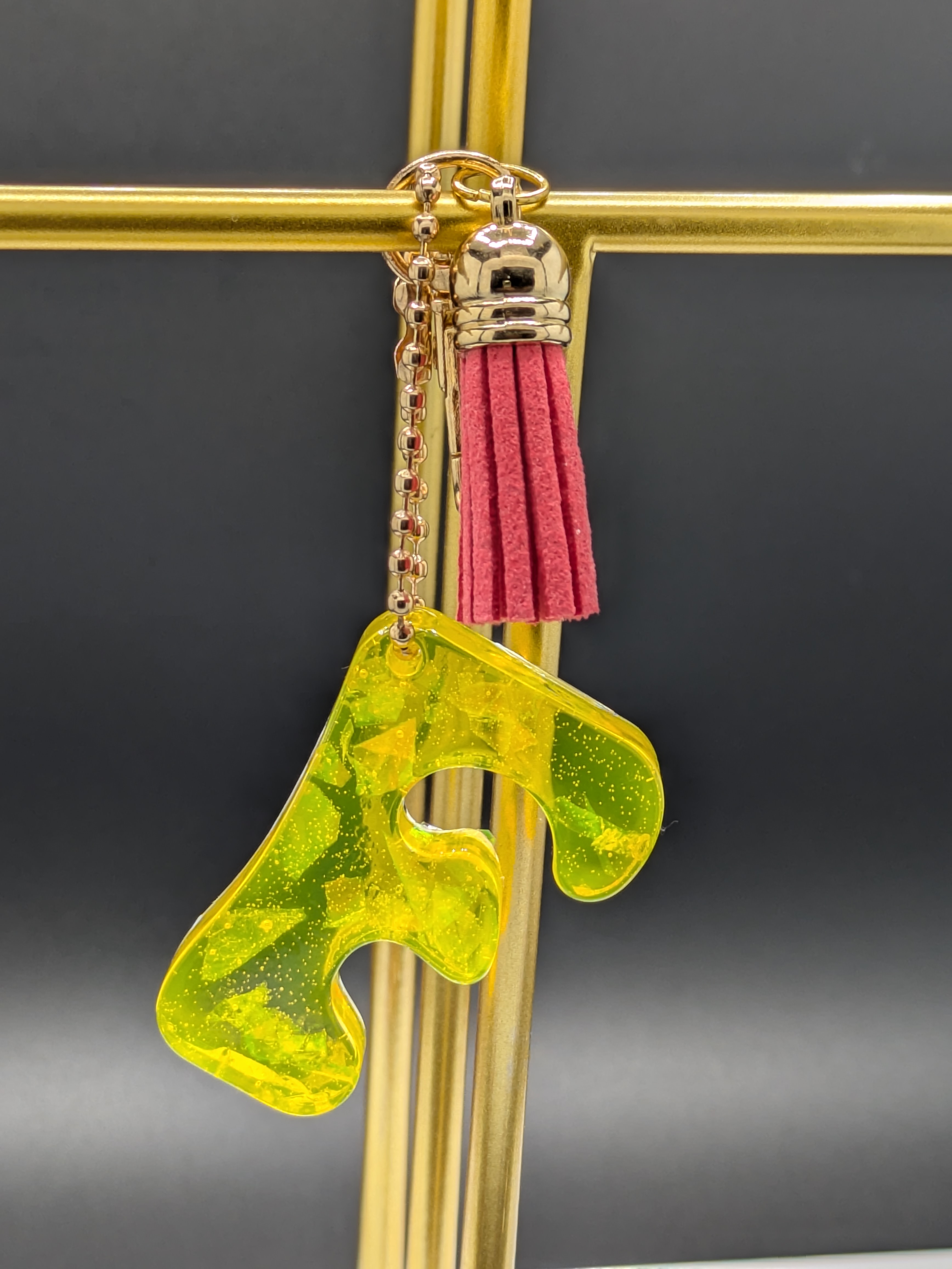 Yellow Glitter Letter F Keychain