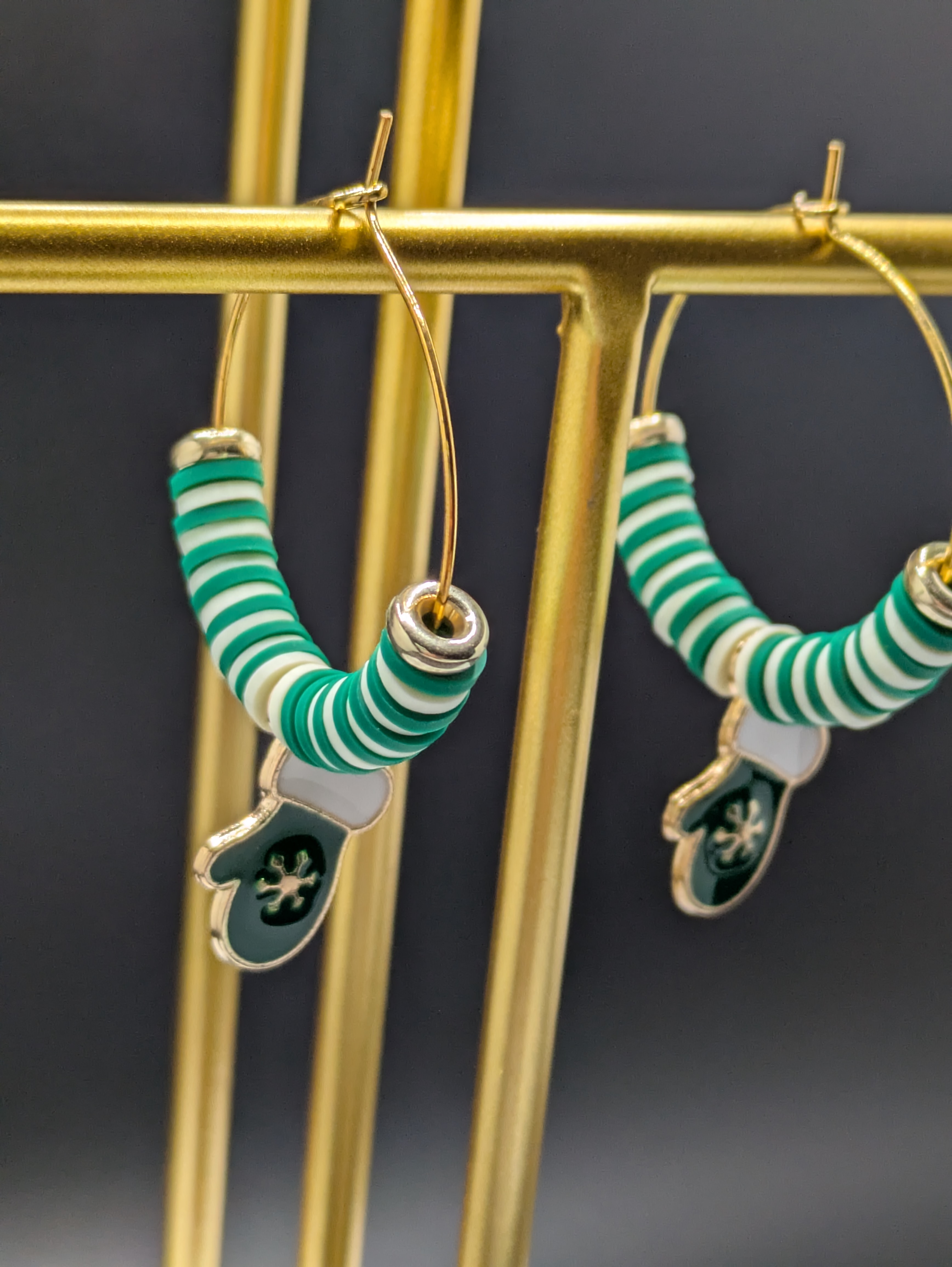 Green Mitten Hoop Earrings