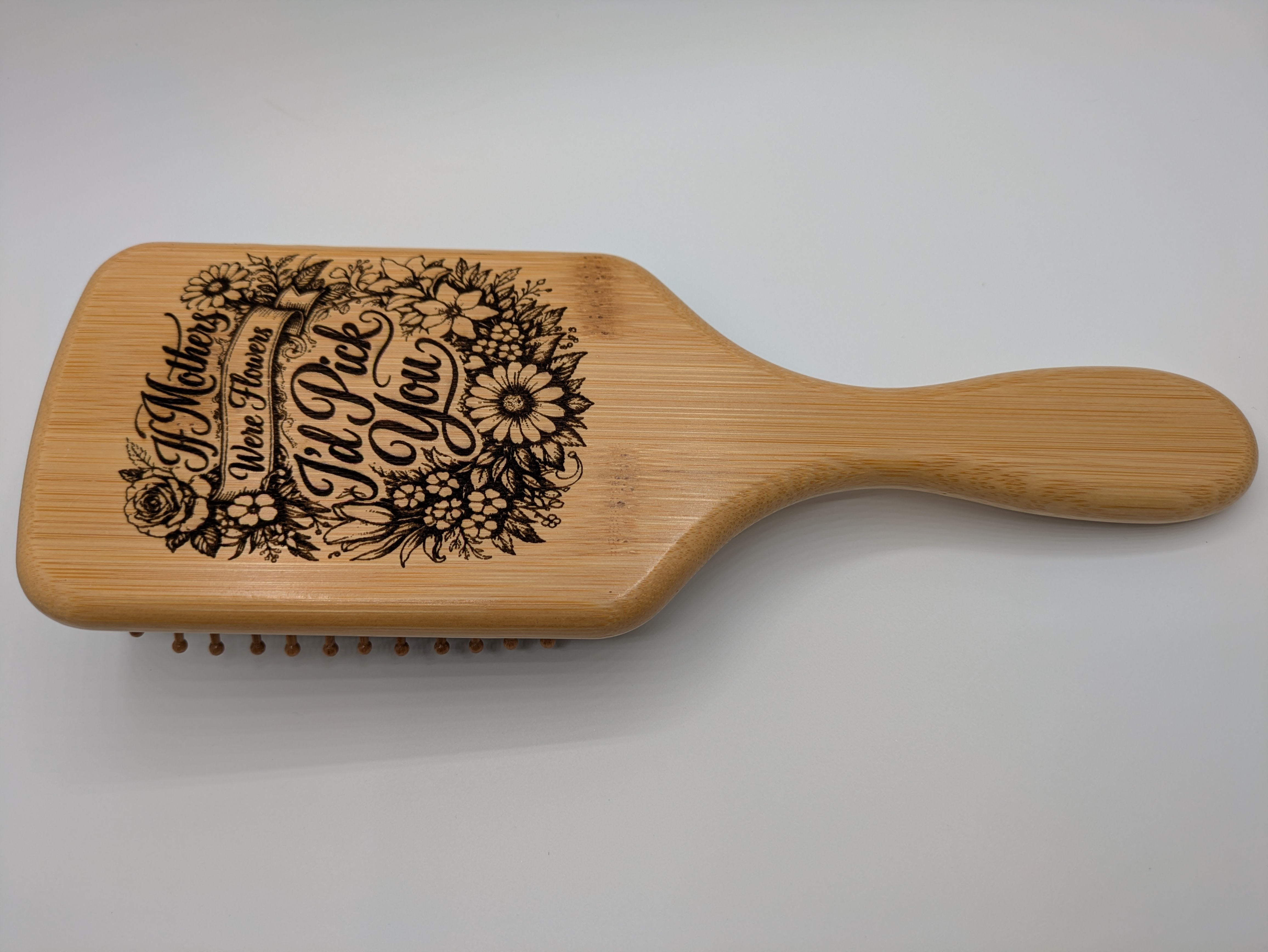 Engraved Bamboo Paddle Brush