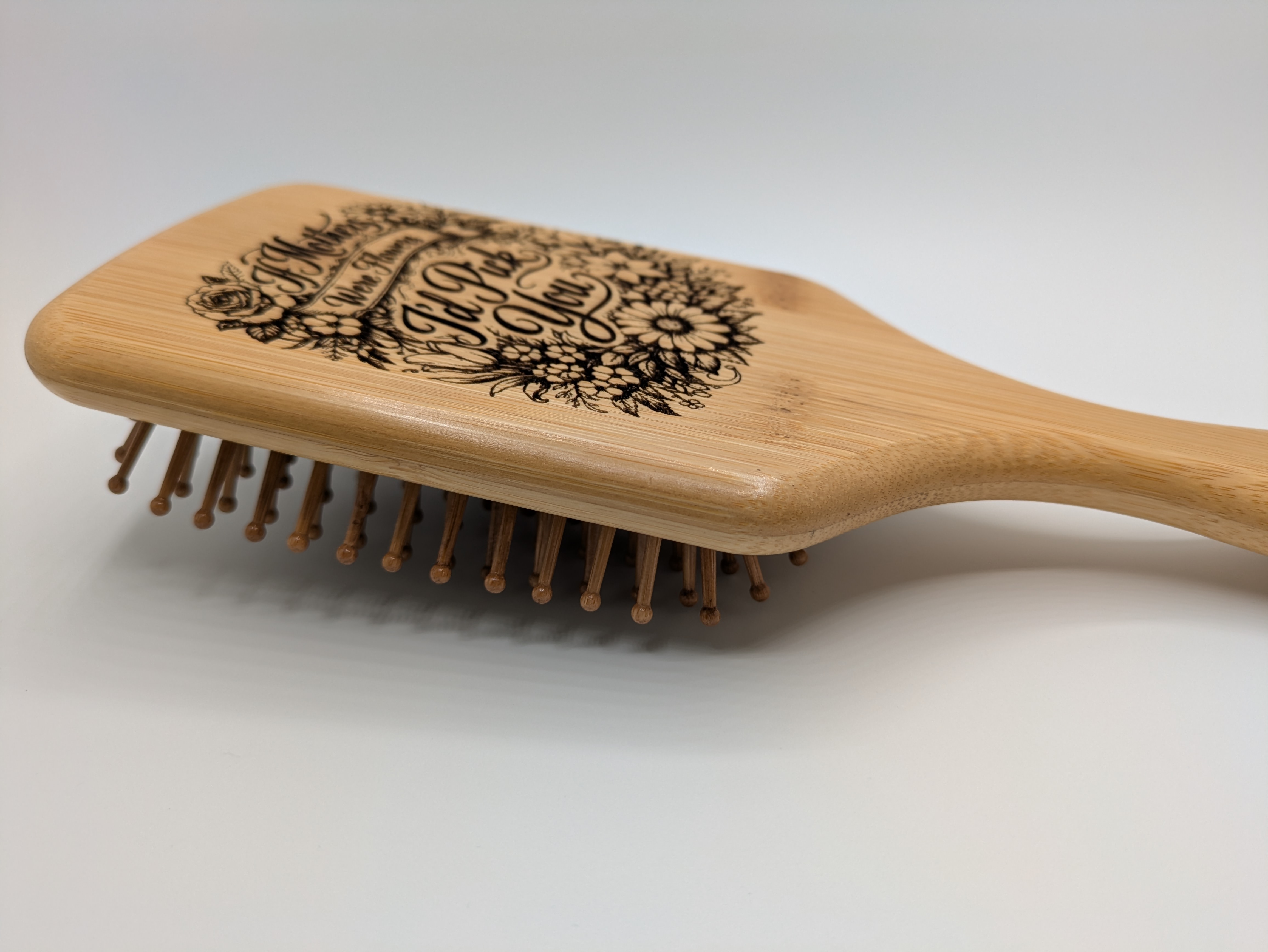 Engraved Bamboo Paddle Brush