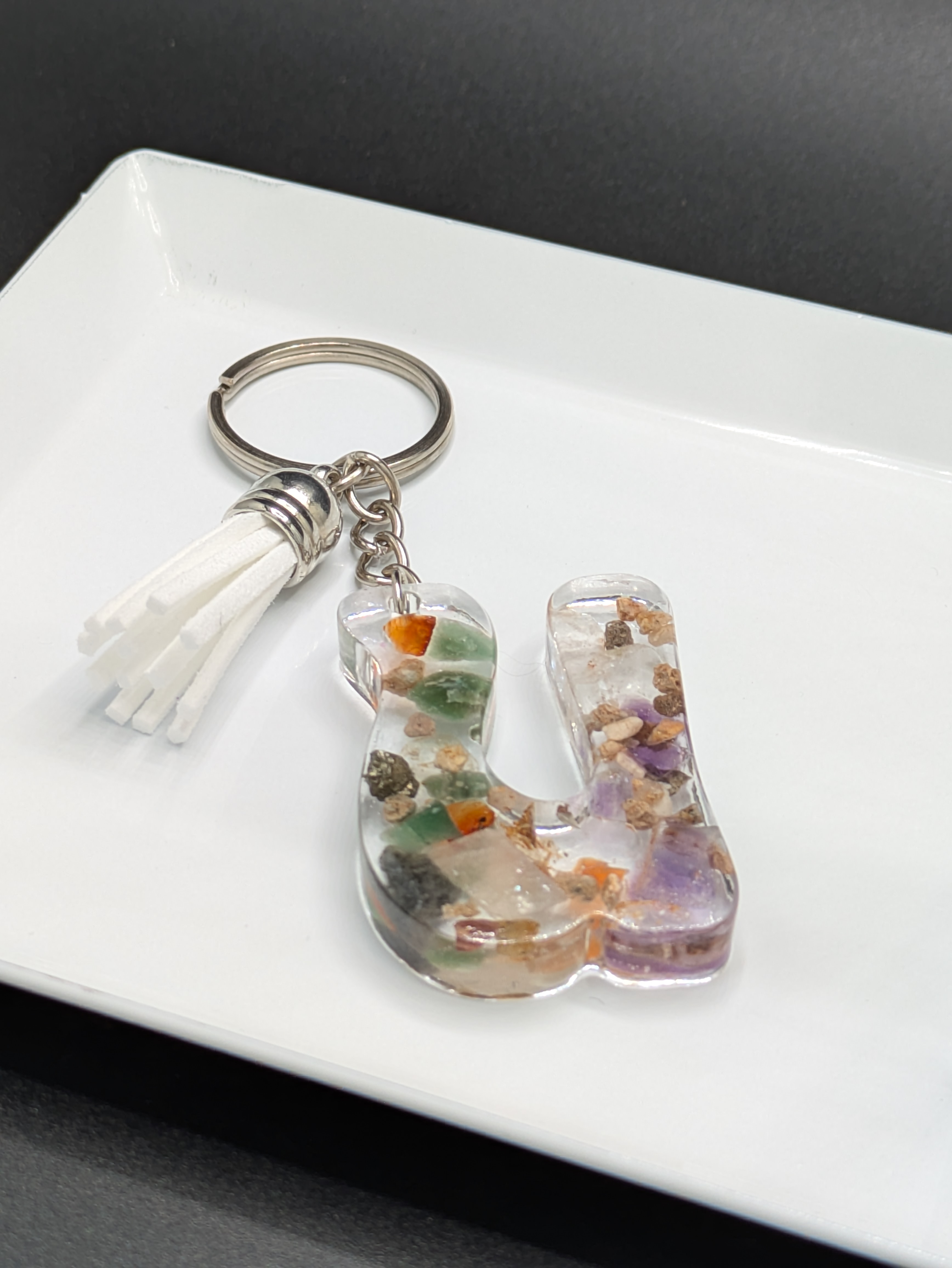 Resin Initial 'U' Keychain