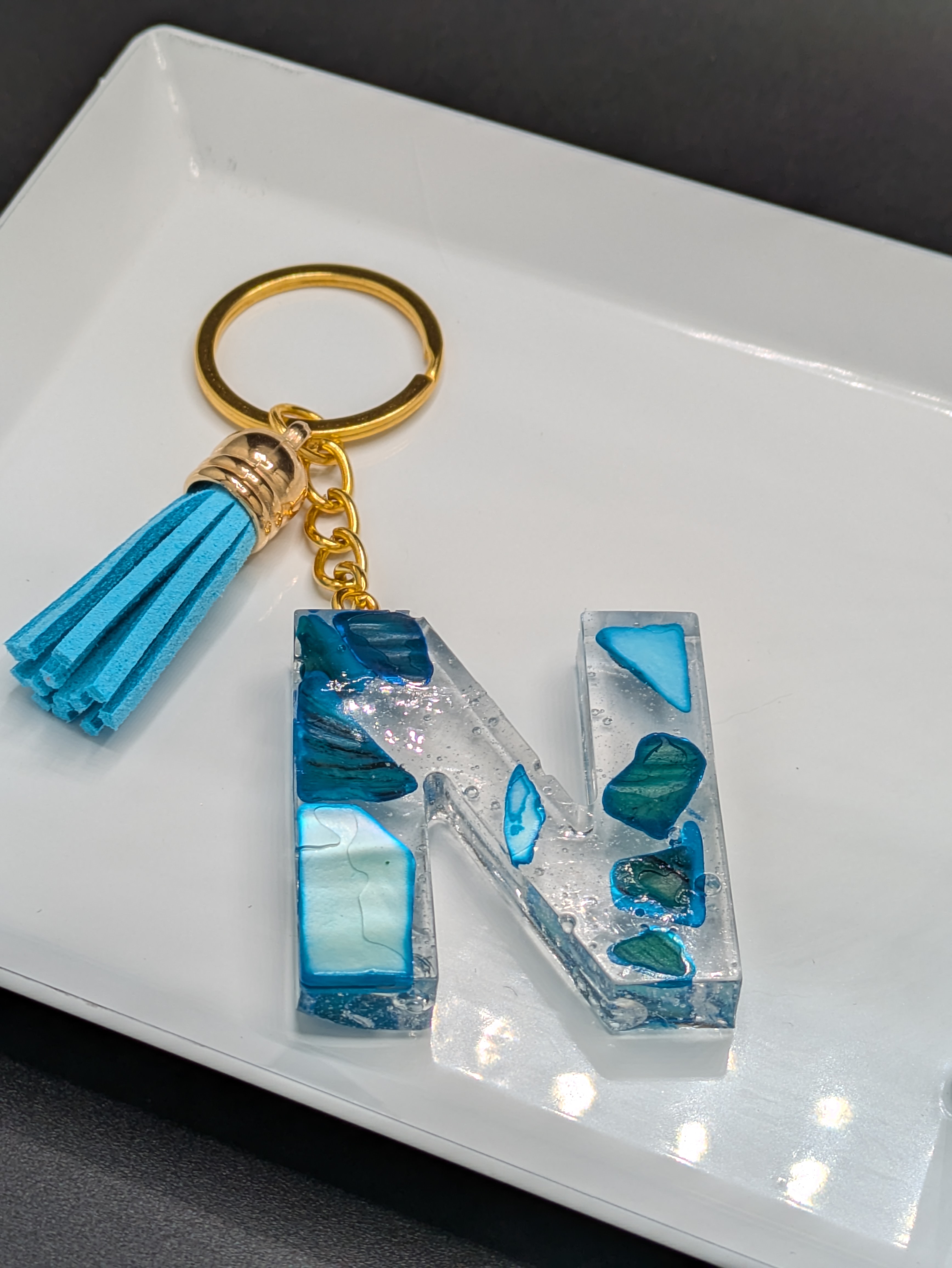 Handmade Resin Letter N Keychain
