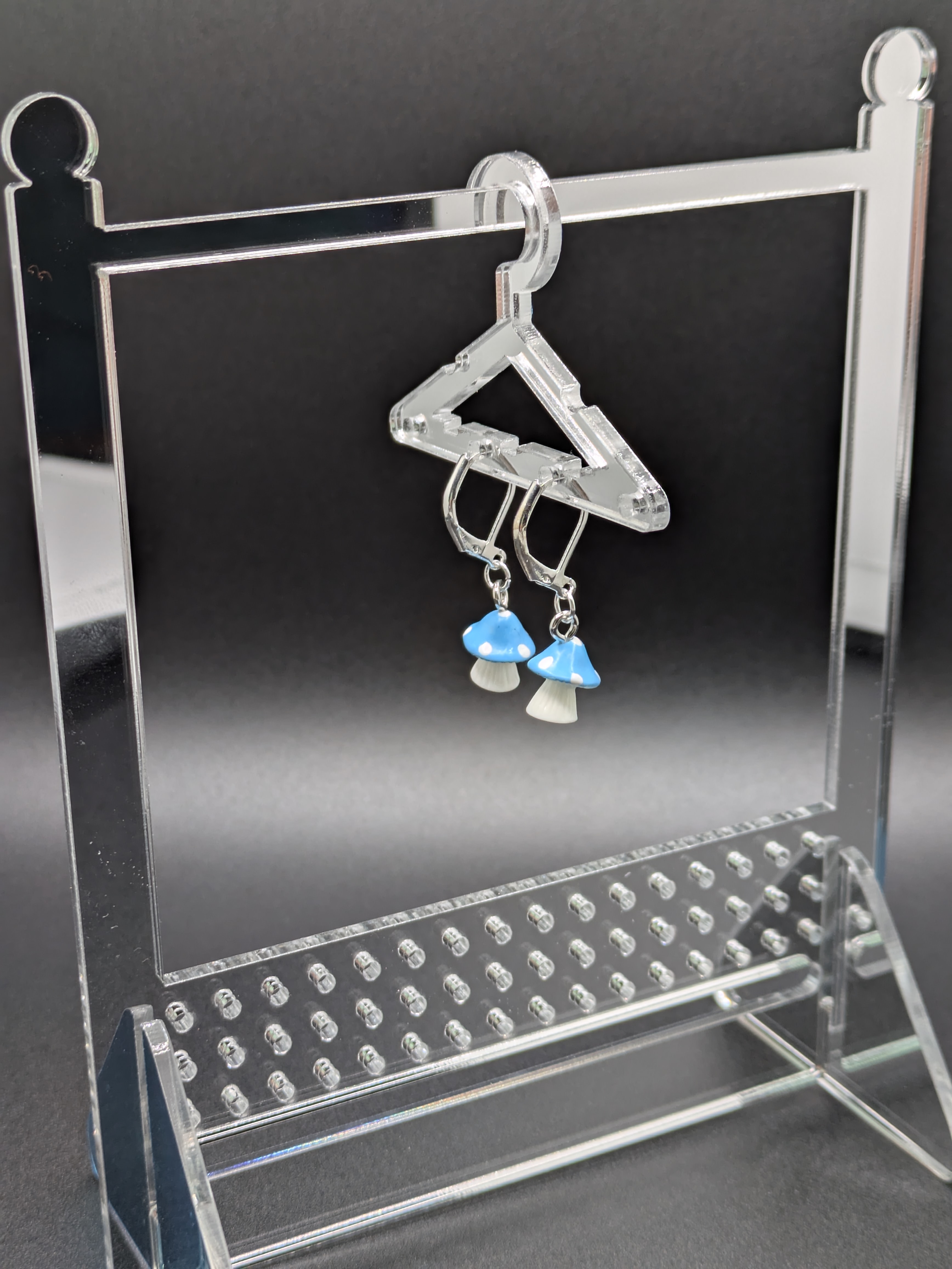 Blue Mushroom Dangle Earrings