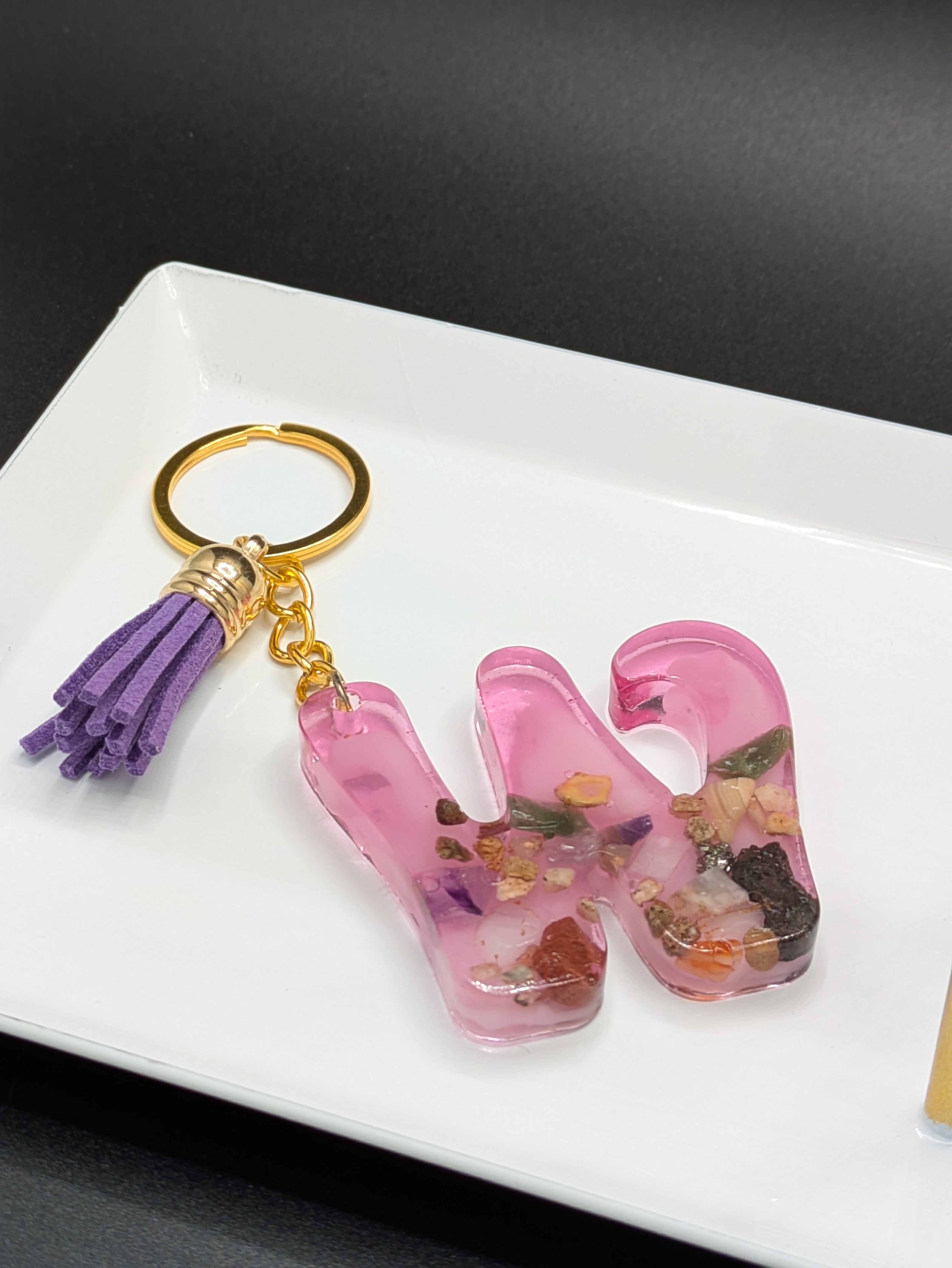 Handmade Resin Letter 'W' Keychain