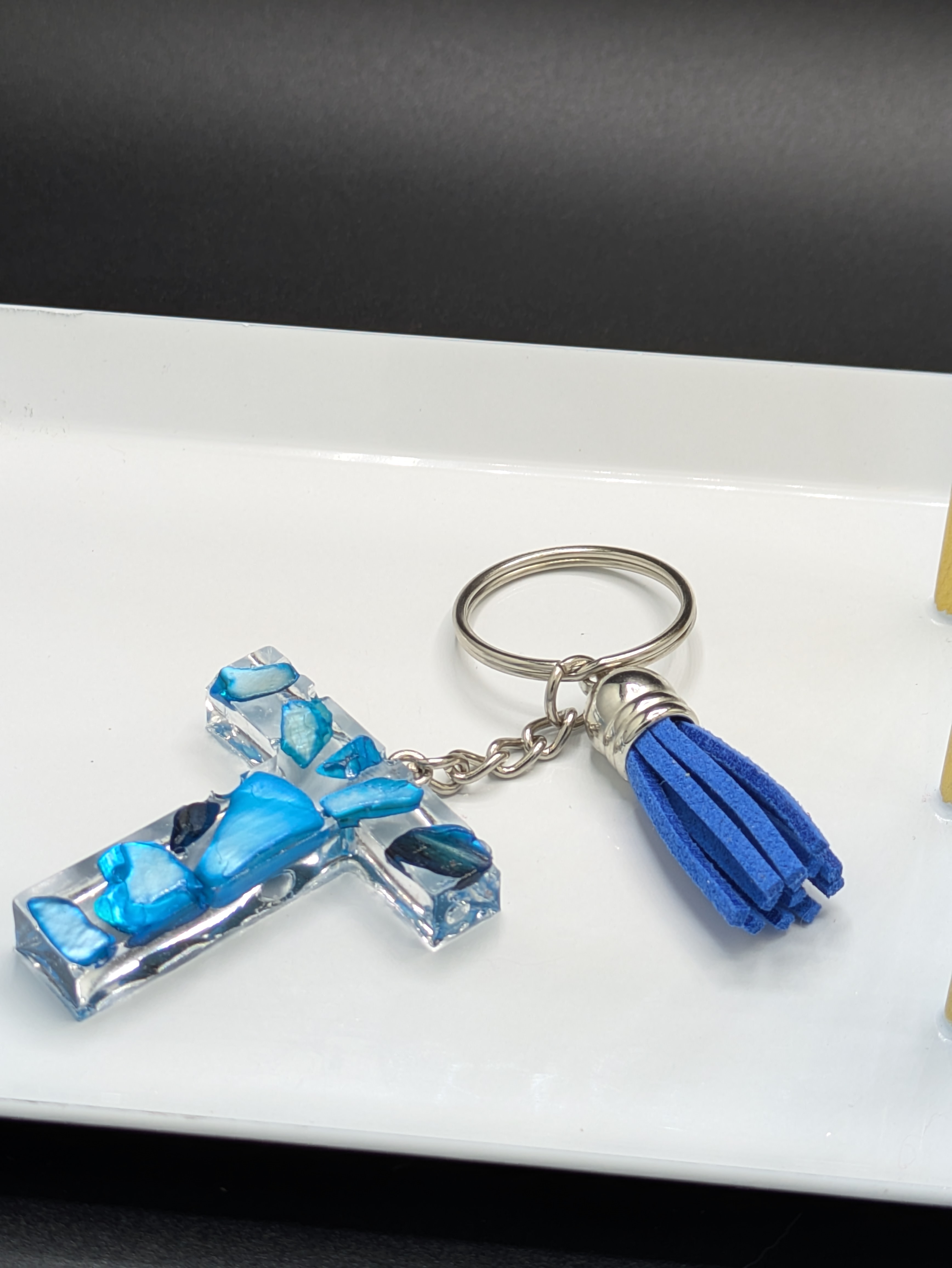 Blue Resin Letter T Keychain