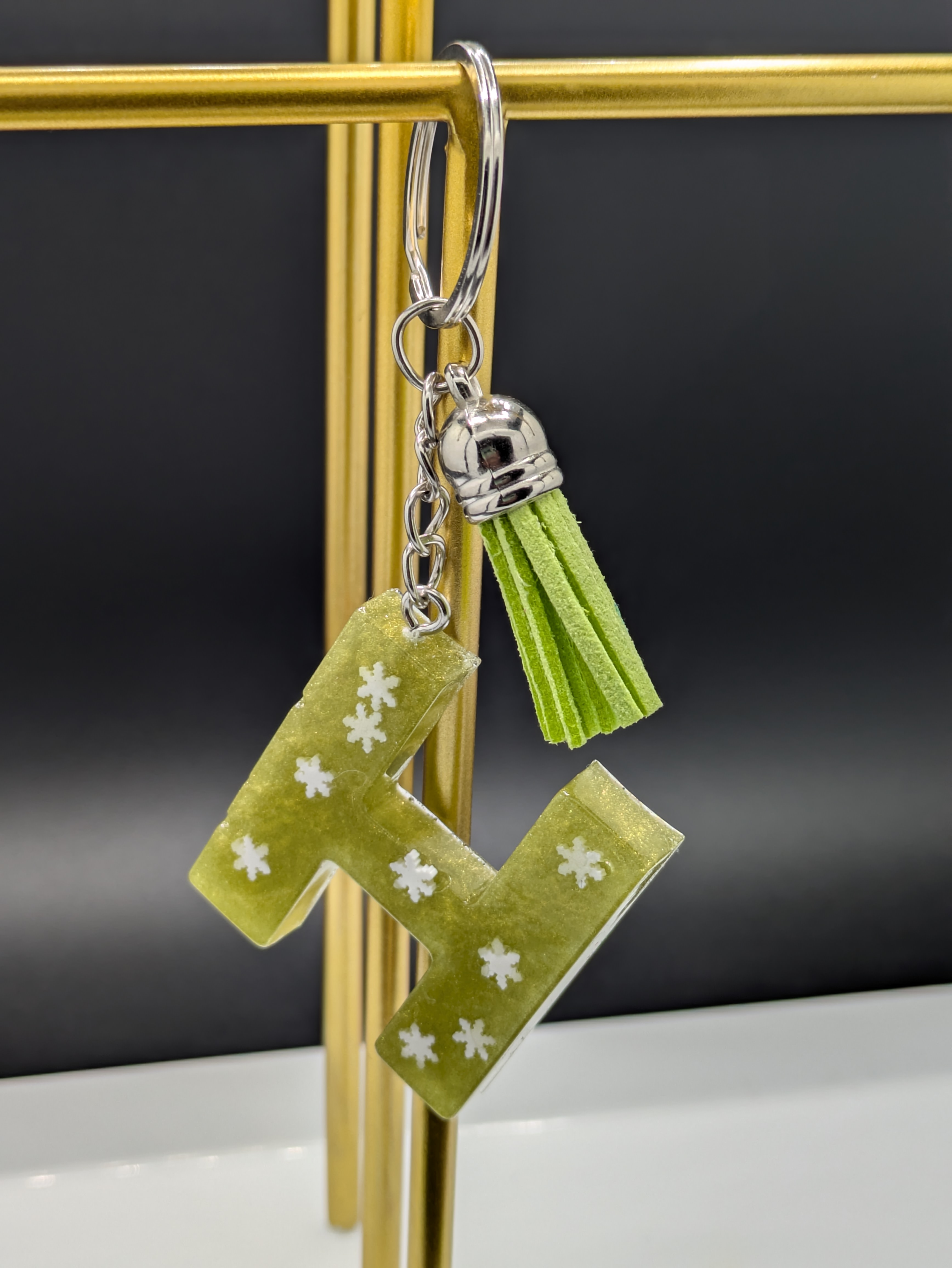 Green Letter H Resin Keychain